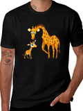 Cute Giraffe Family Black T-Shirt