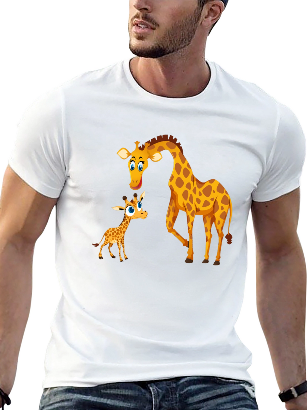 Cute Giraffe Family Black T-Shirt