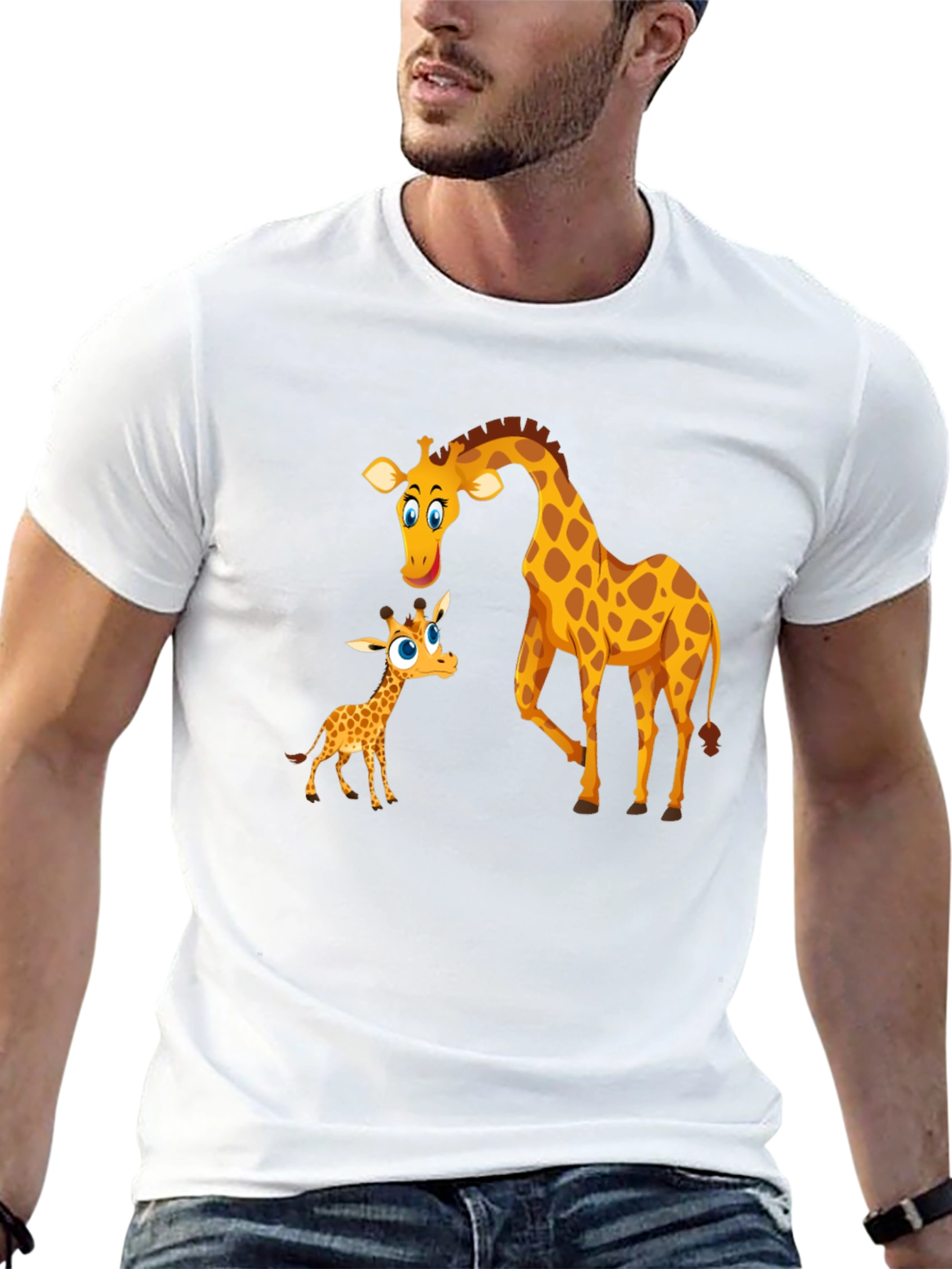 Cute Giraffe Family Black T-Shirt