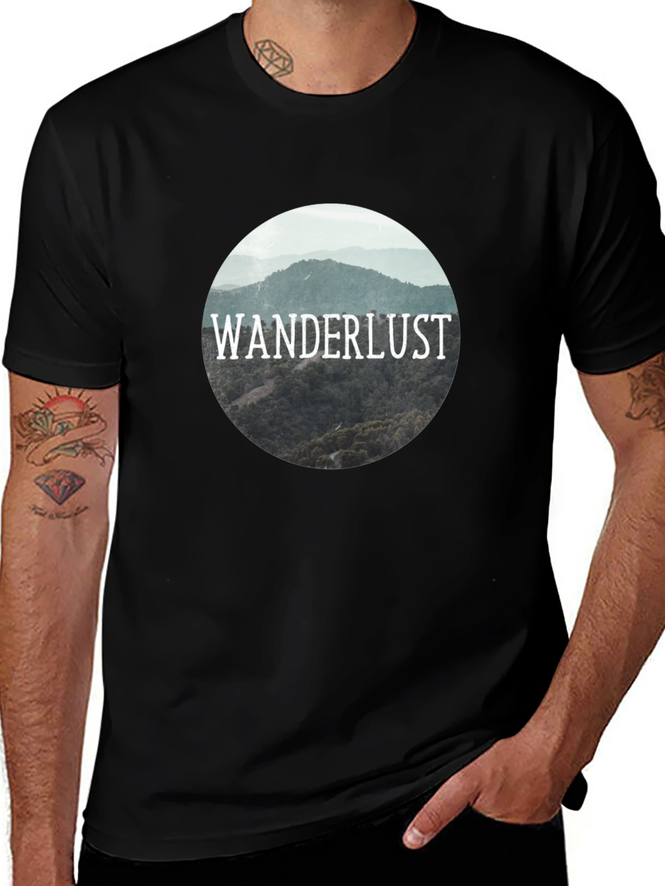 Wanderlust Mountain Scene Graphic Black T-Shirt