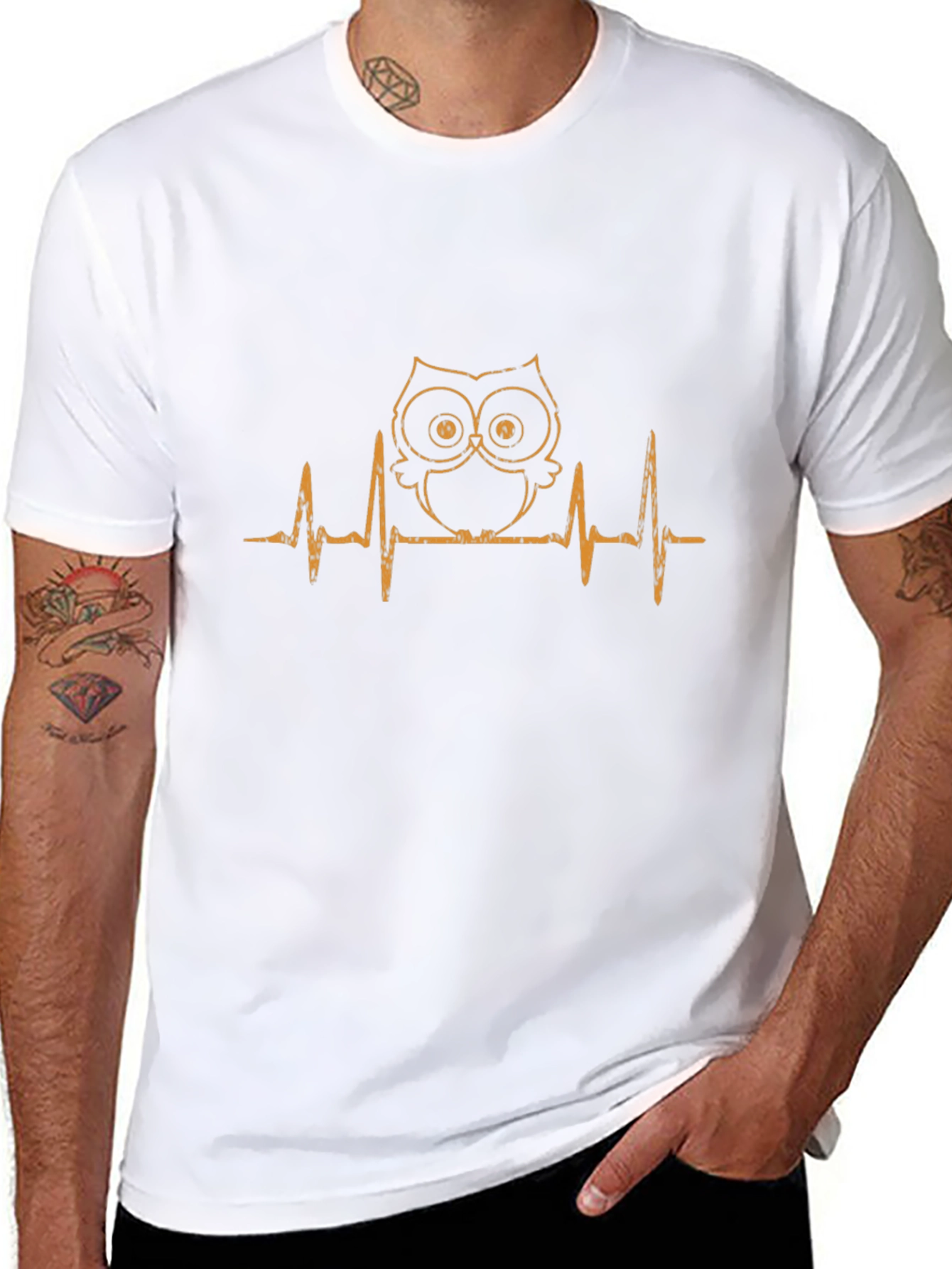 Owl Heartbeat Graphic T-Shirt - Black