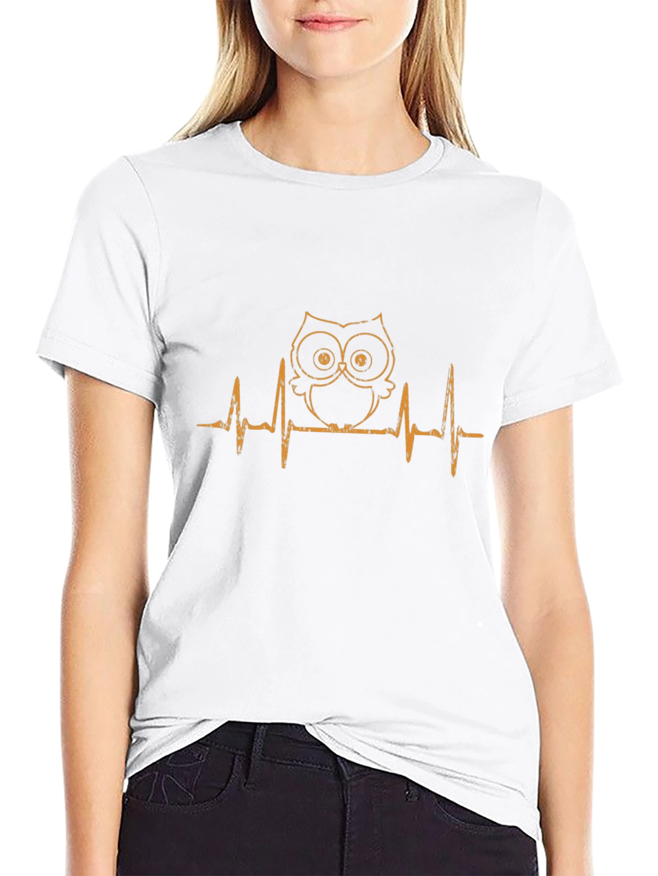 Owl Heartbeat Graphic T-Shirt - Black