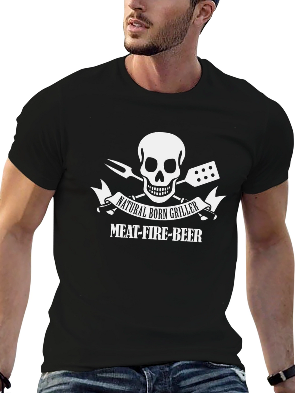 Natural Born Griller T-Shirt - Meat Fire Beer!