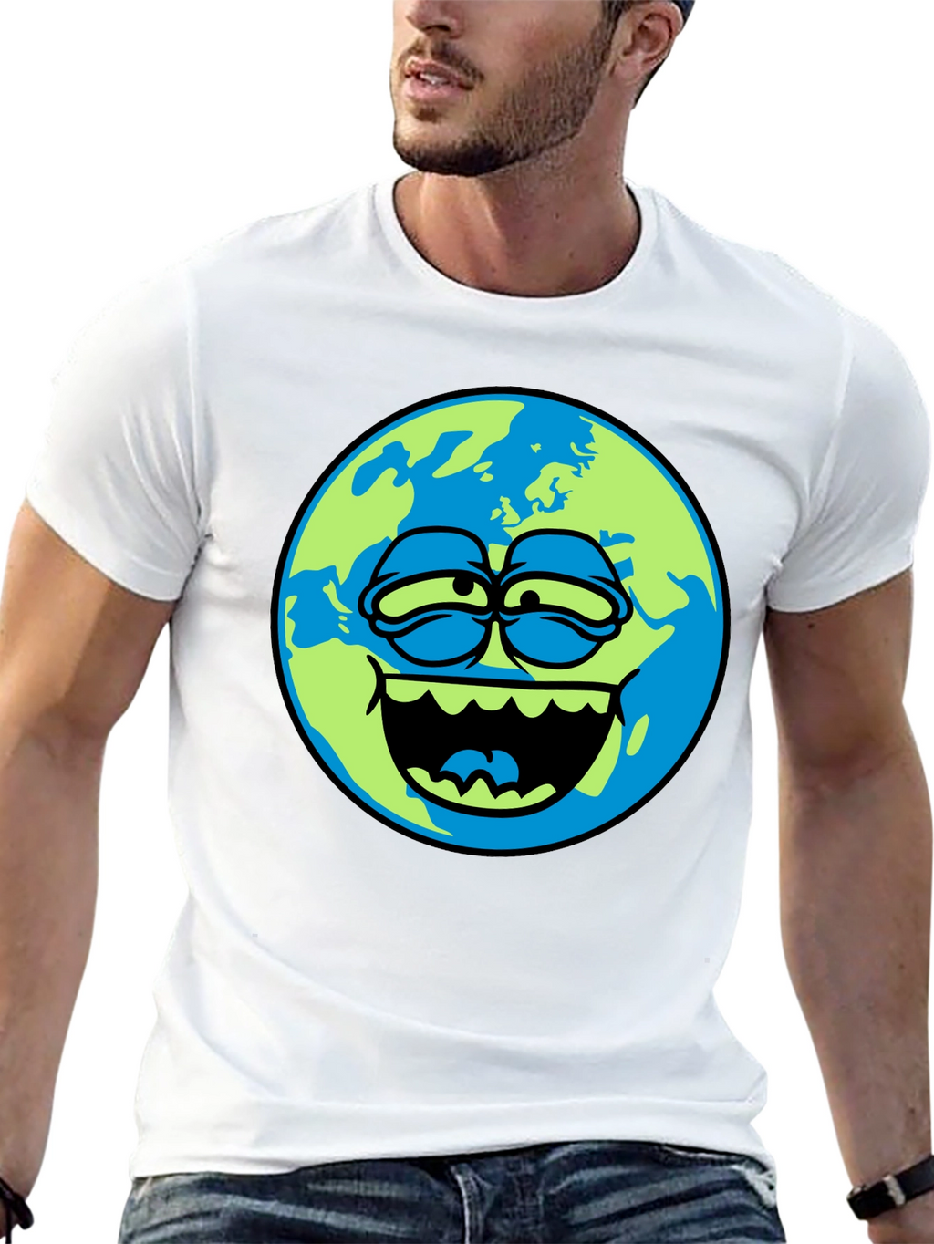 Cartoon Earth Graphic Tee - Mens Black T-Shirt