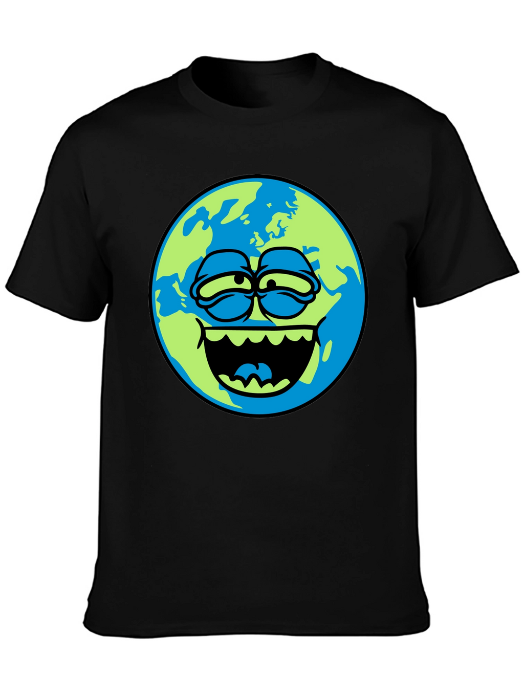 Cartoon Earth Graphic Tee - Mens Black T-Shirt