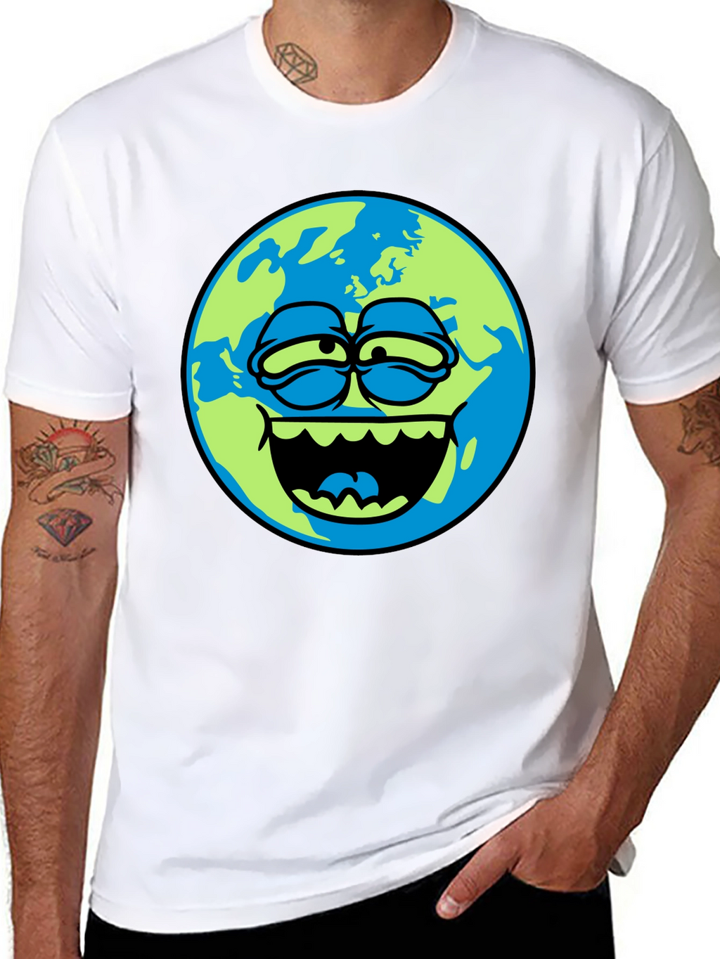 Cartoon Earth Graphic Tee - Mens Black T-Shirt