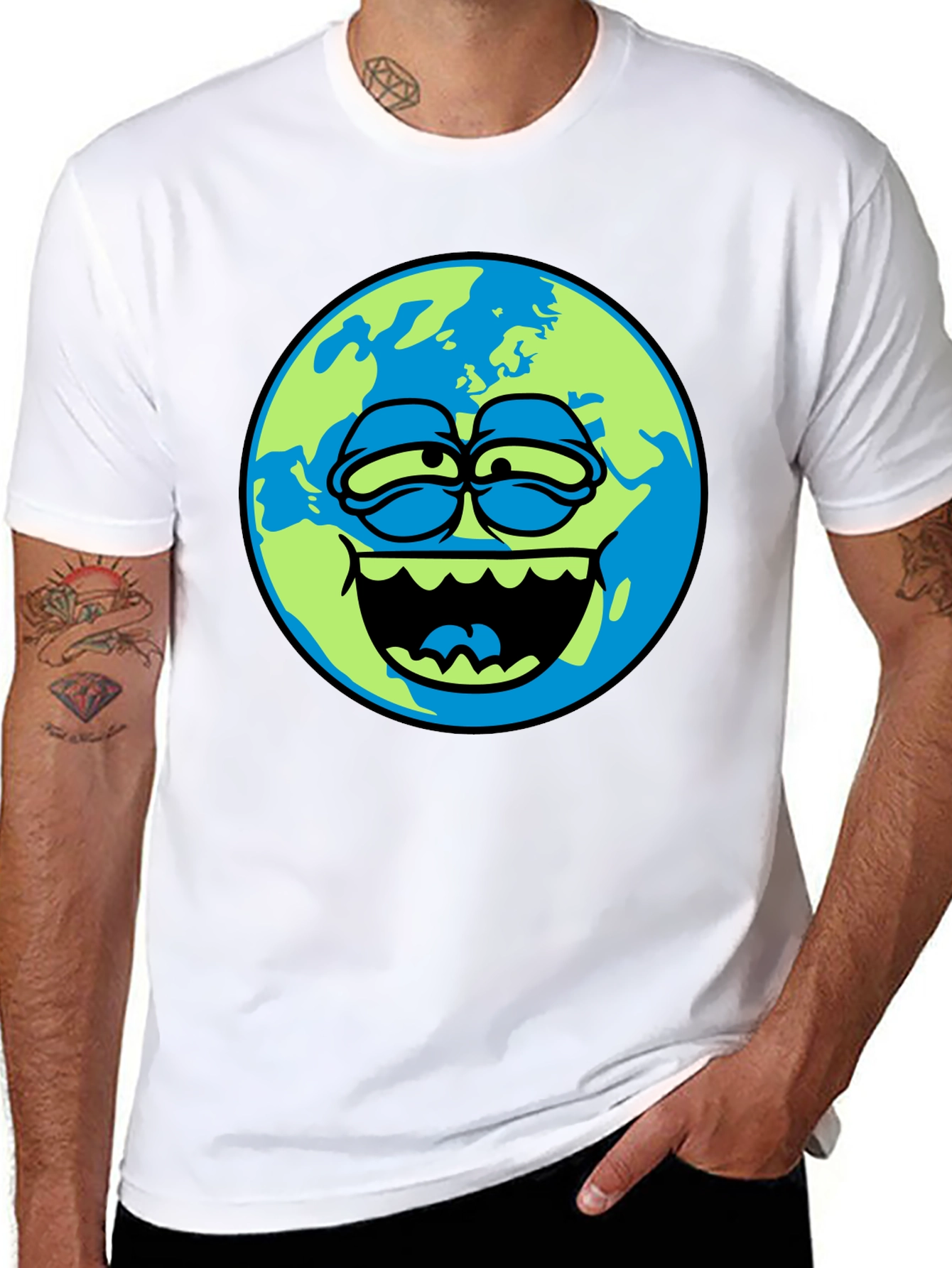 Cartoon Earth Graphic Tee - Mens Black T-Shirt