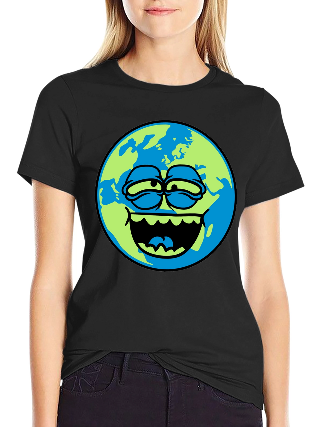 Cartoon Earth Graphic Tee - Mens Black T-Shirt