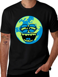 Cartoon Earth Graphic Tee - Mens Black T-Shirt