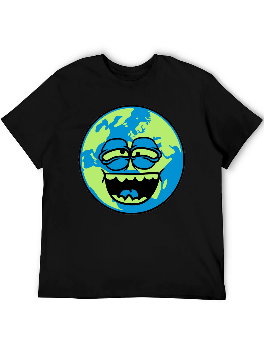 Cartoon Earth Graphic Tee - Mens Black T-Shirt