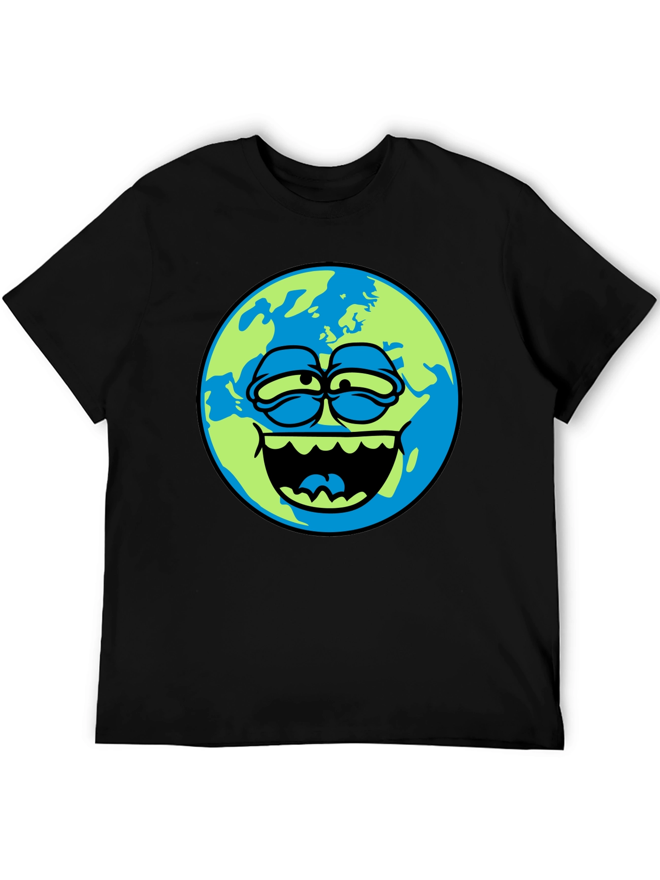 Cartoon Earth Graphic Tee - Mens Black T-Shirt