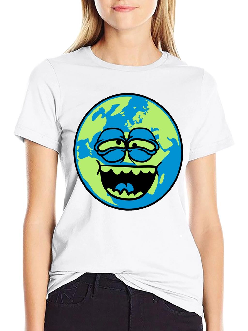 Cartoon Earth Graphic Tee - Mens Black T-Shirt