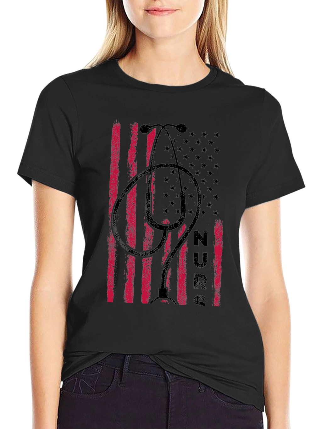 Nurse American Flag Stethoscope Graphic T-Shirt