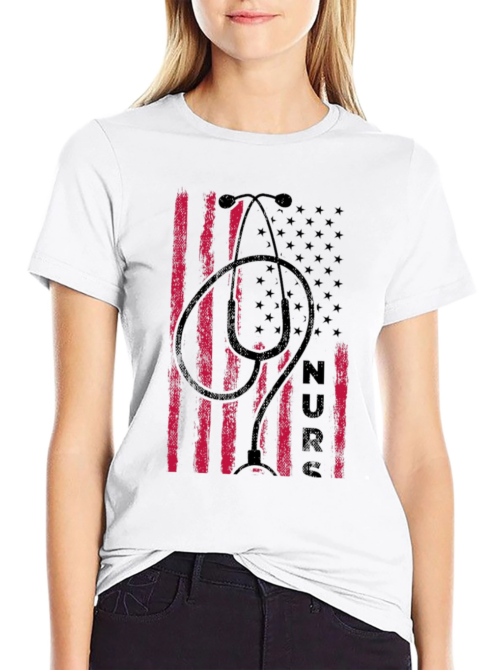 Nurse American Flag Stethoscope Graphic T-Shirt