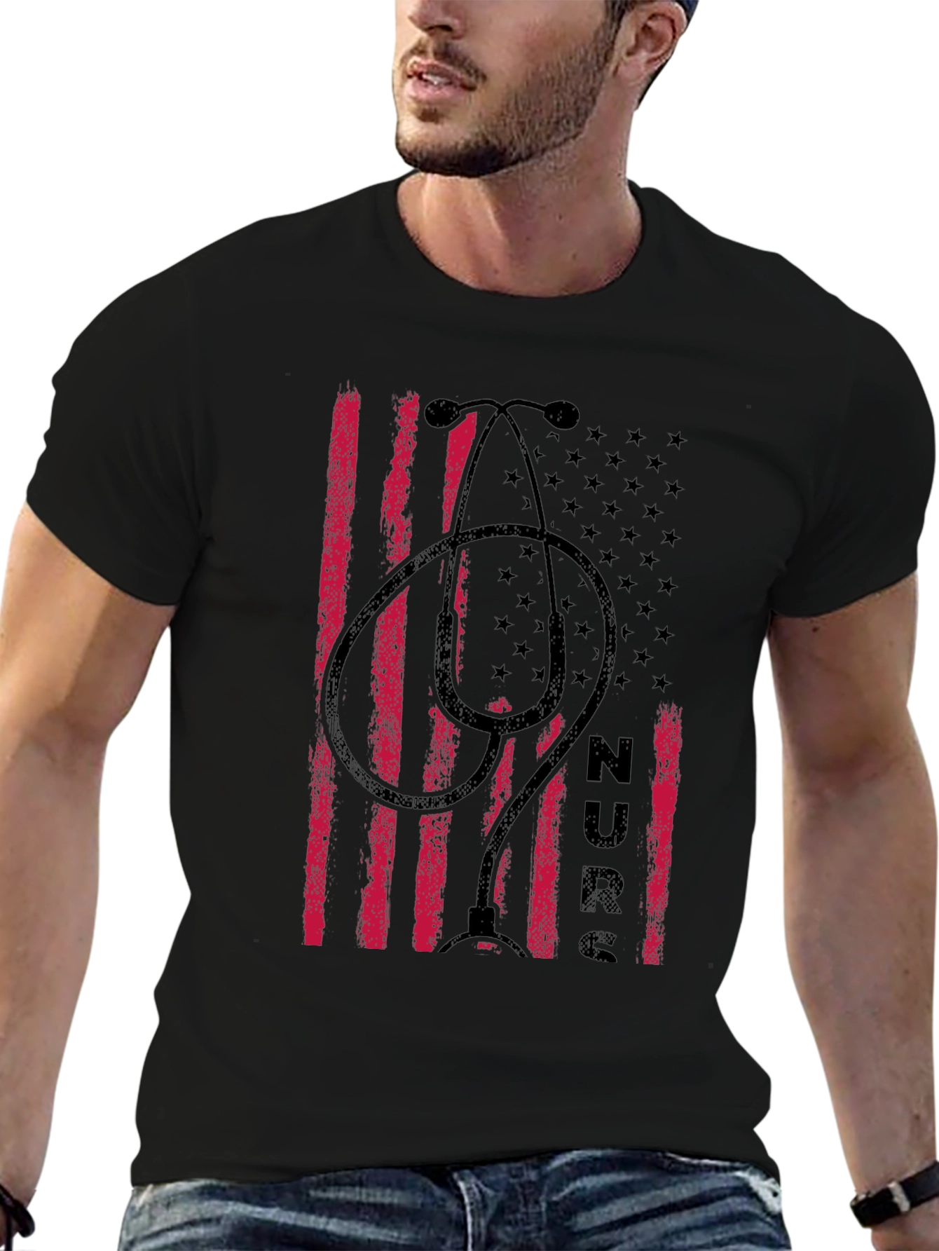 Nurse American Flag Stethoscope Graphic T-Shirt