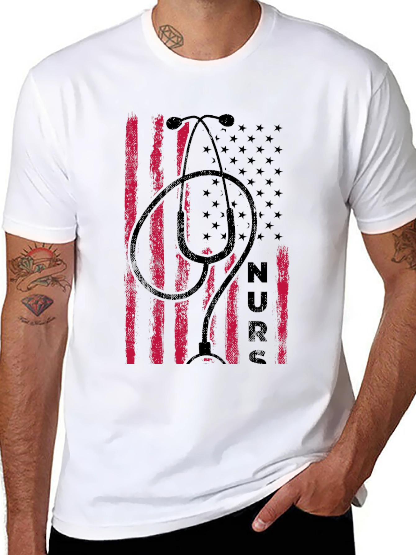 Nurse American Flag Stethoscope Graphic T-Shirt