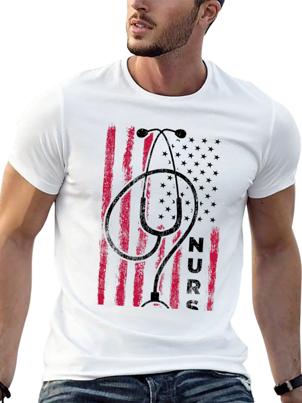 Nurse American Flag Stethoscope Graphic T-Shirt