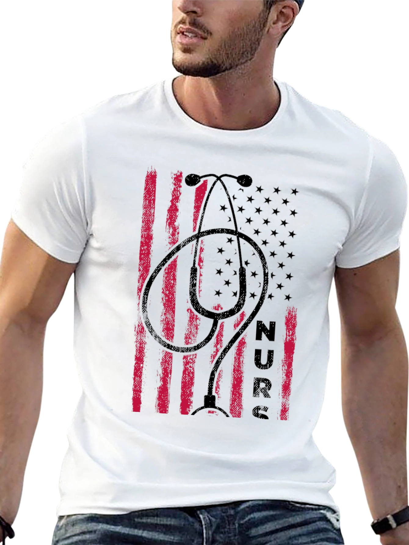 Nurse American Flag Stethoscope Graphic T-Shirt