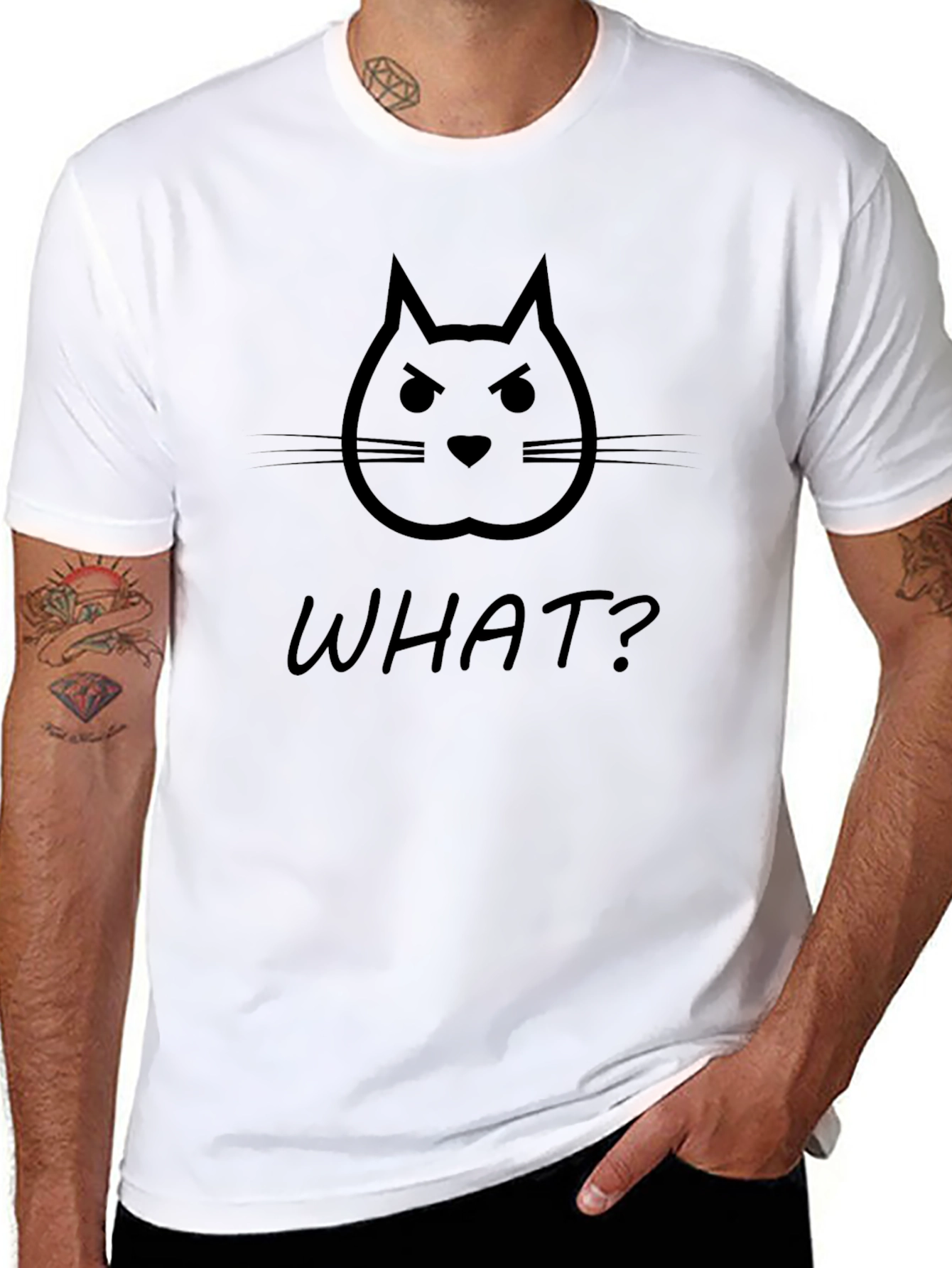 Angry Cat WHAT? Black Graphic T-Shirt