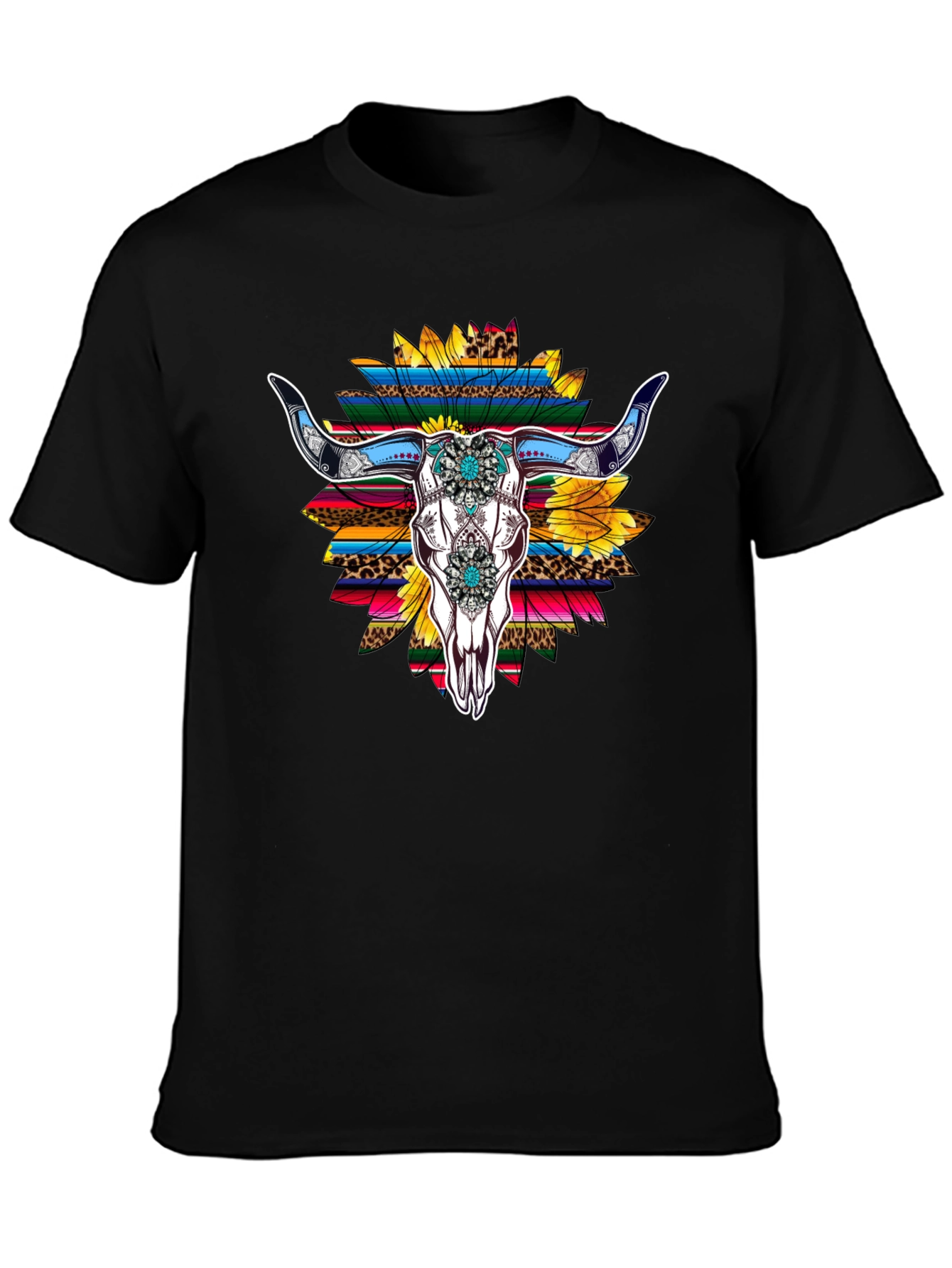 Western Bull Skull Sunflower Graphic Tee
