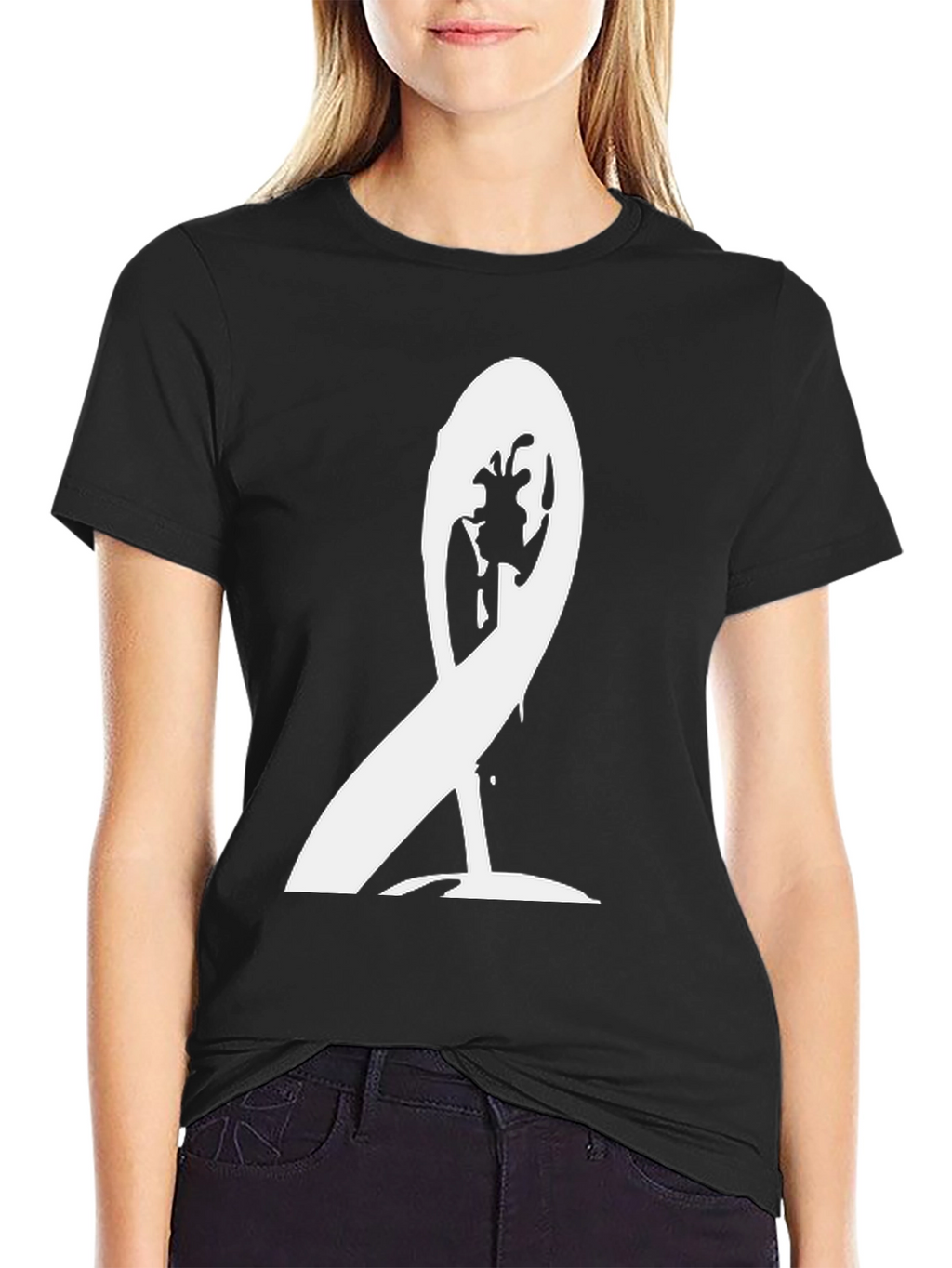 Unique White Graphic Print Black T-Shirt