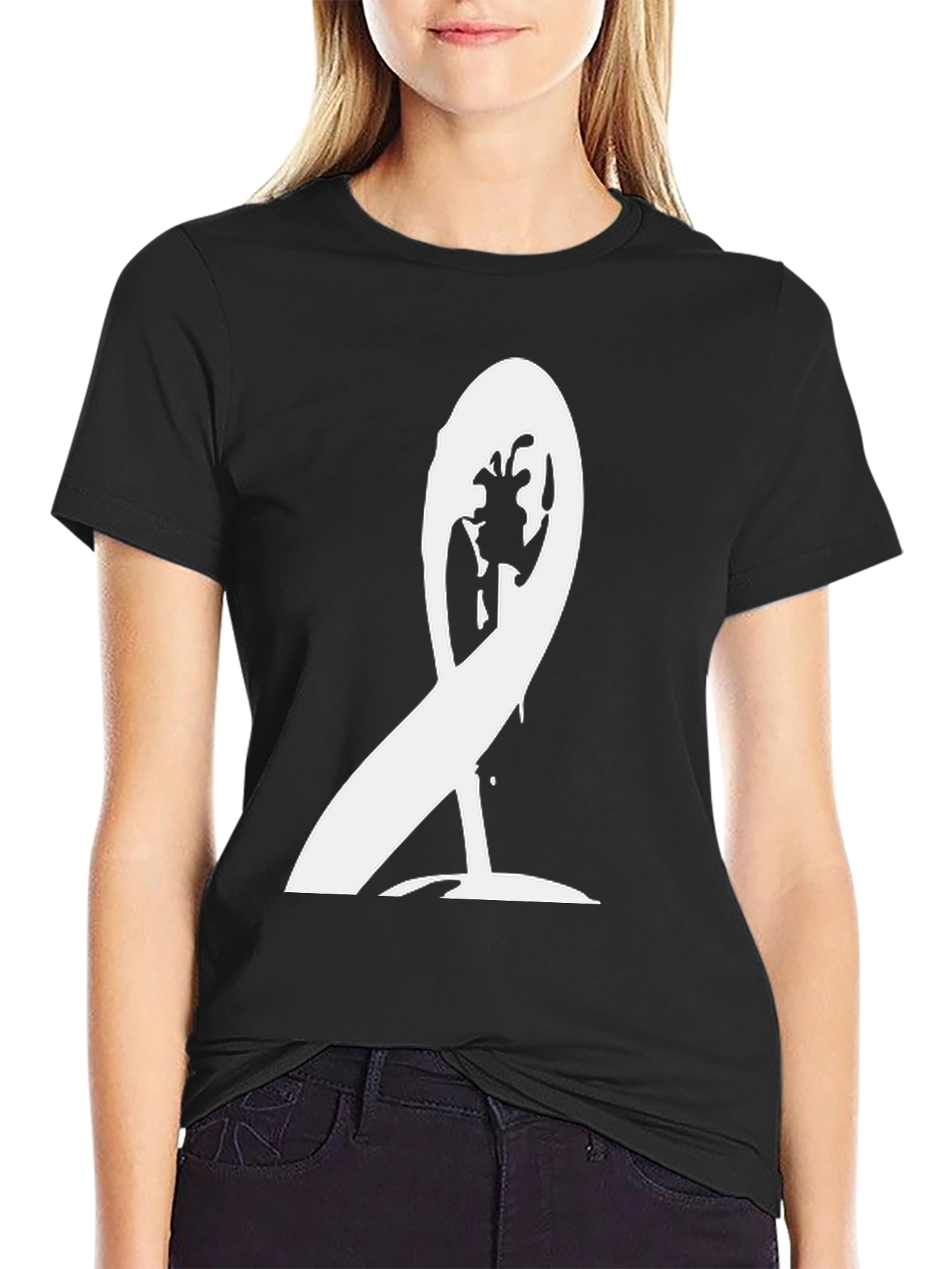 Unique White Graphic Print Black T-Shirt