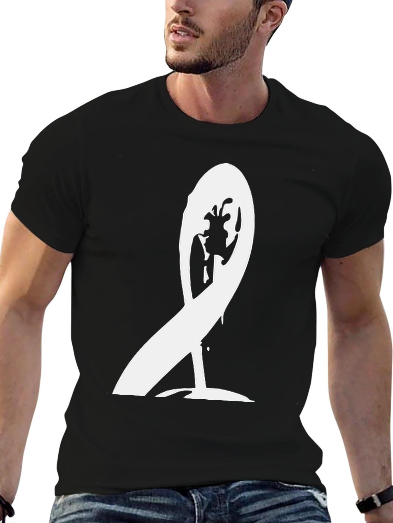 Unique White Graphic Print Black T-Shirt