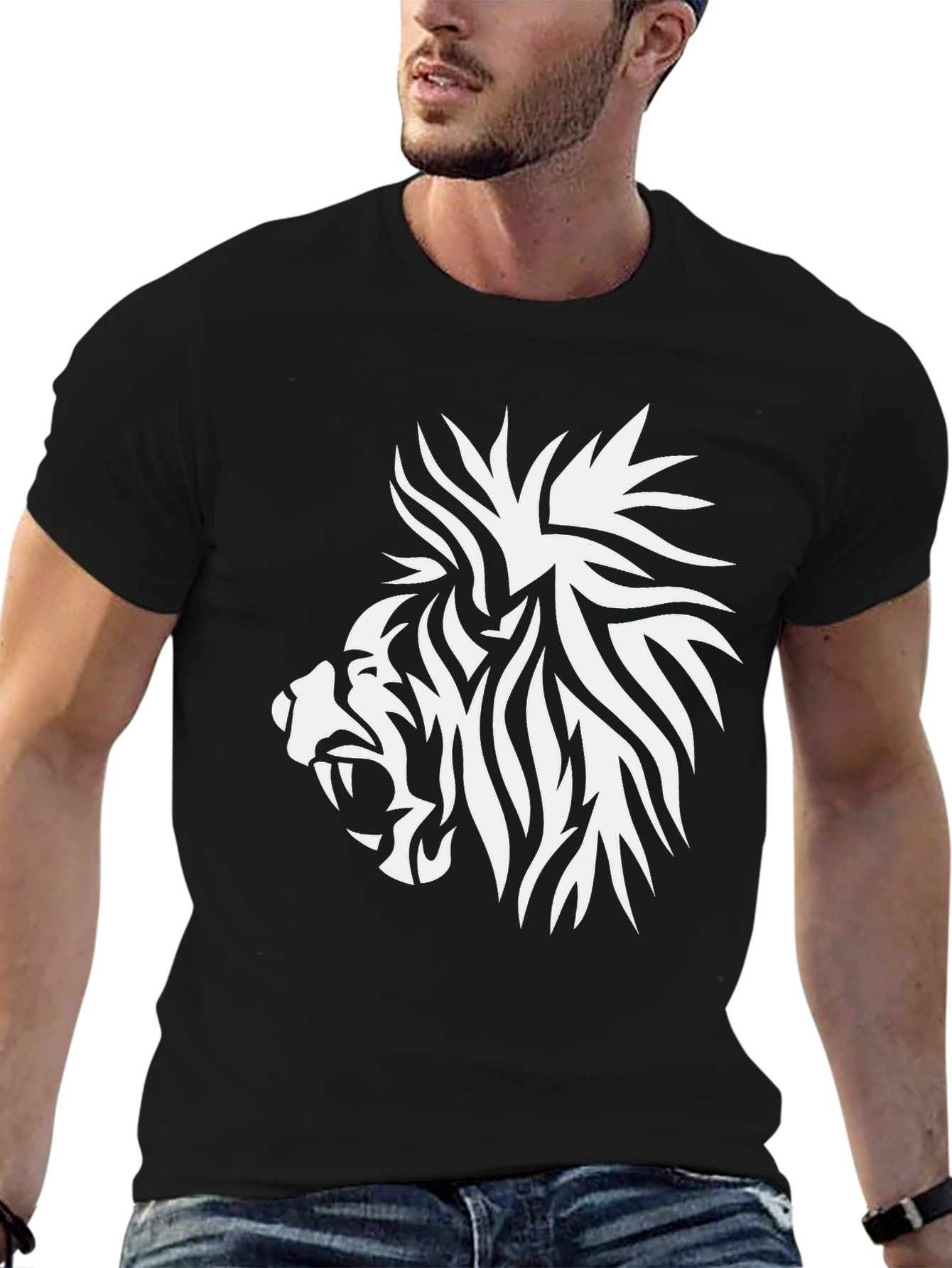 Lion Graphic Tee - Black Cotton Comfort