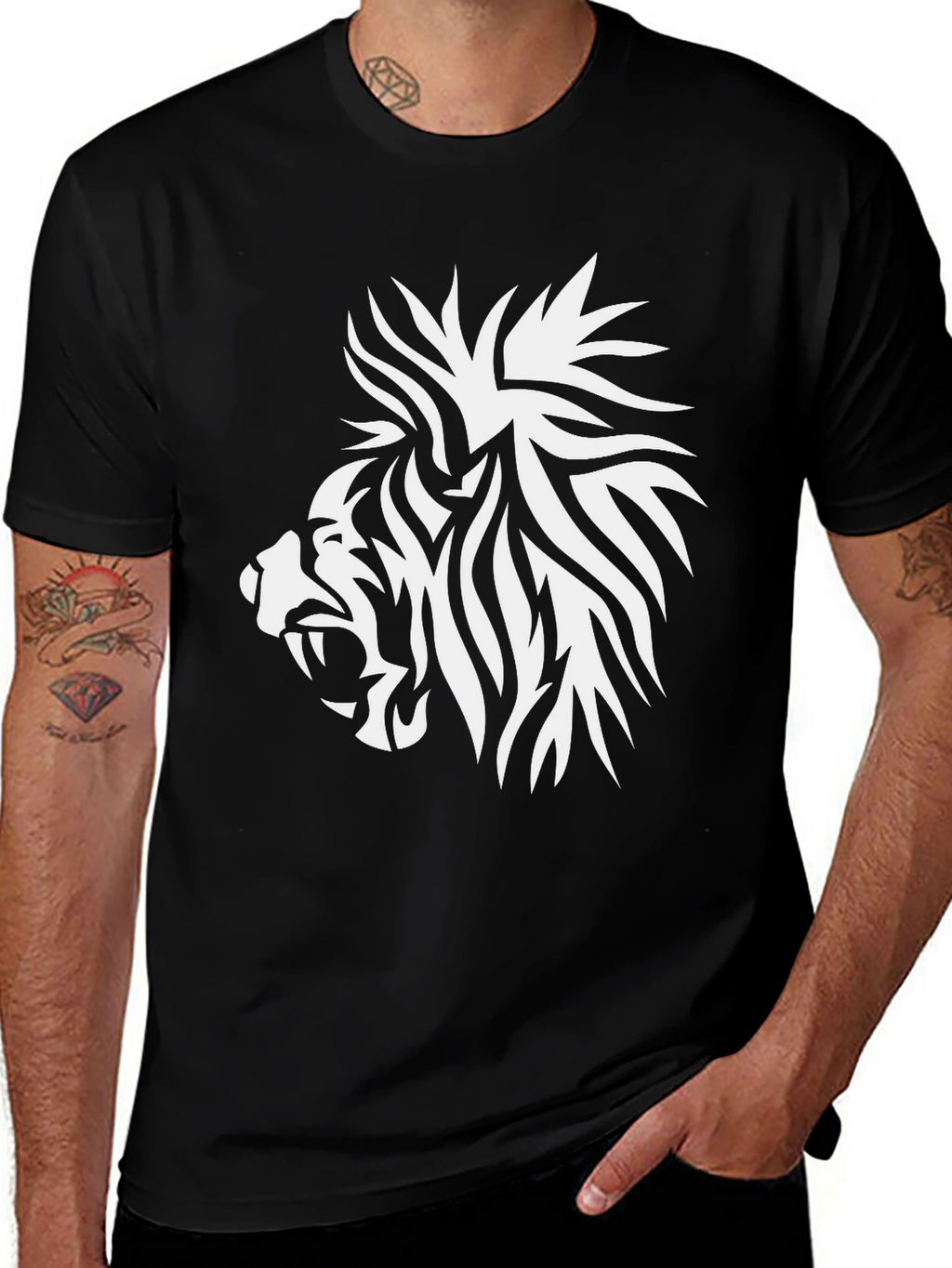 Lion Graphic Tee - Black Cotton Comfort