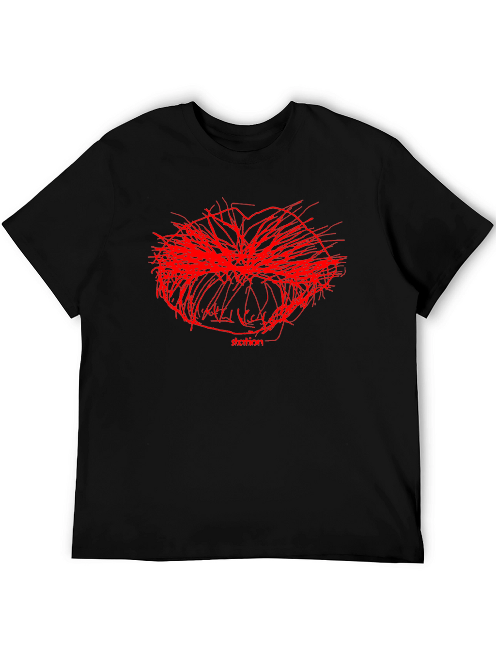 Abstract Red Graphic Print Black T-Shirt