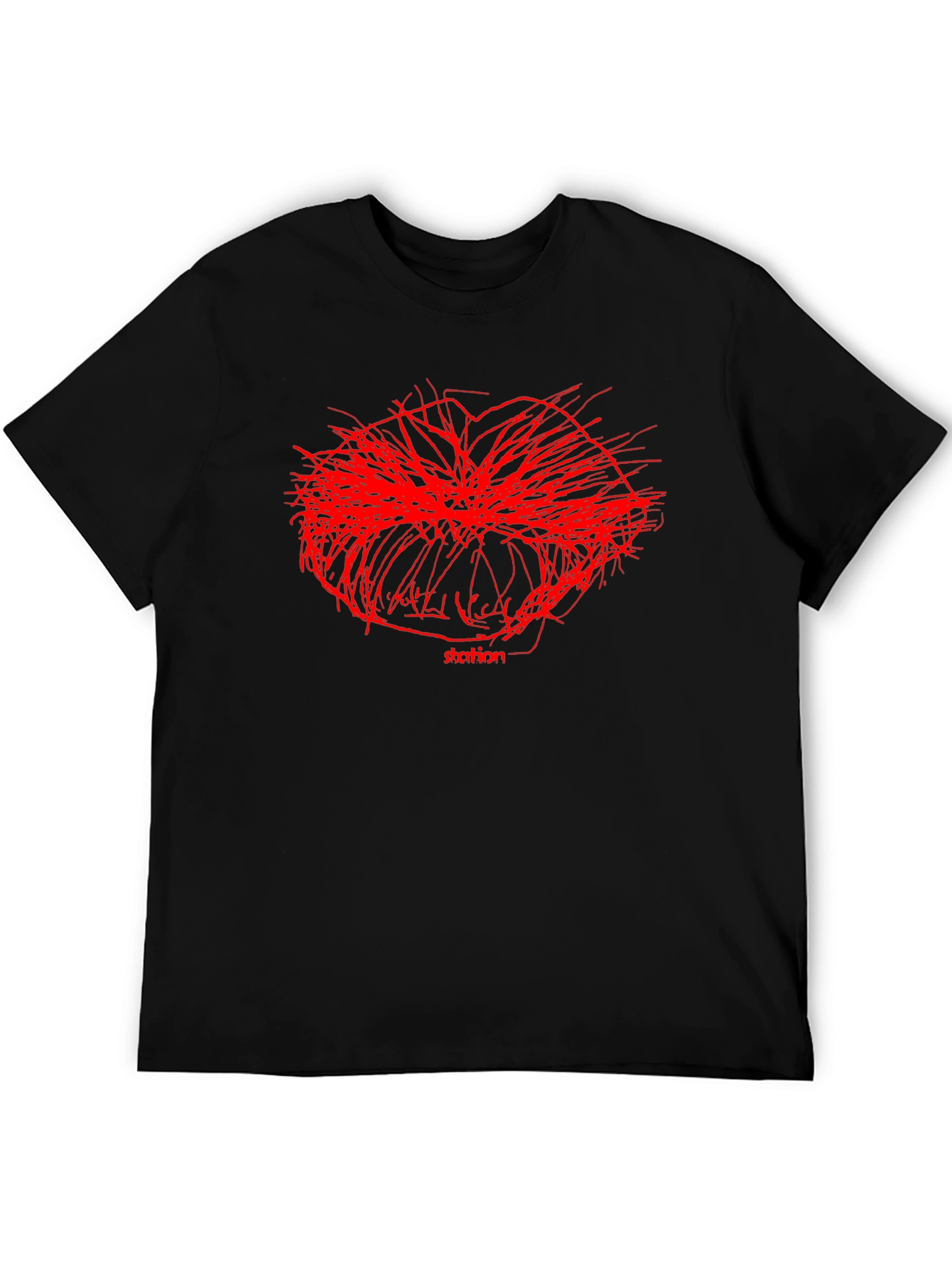 Abstract Red Graphic Print Black T-Shirt