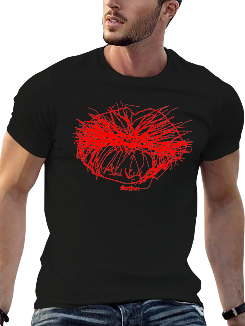 Abstract Red Graphic Print Black T-Shirt