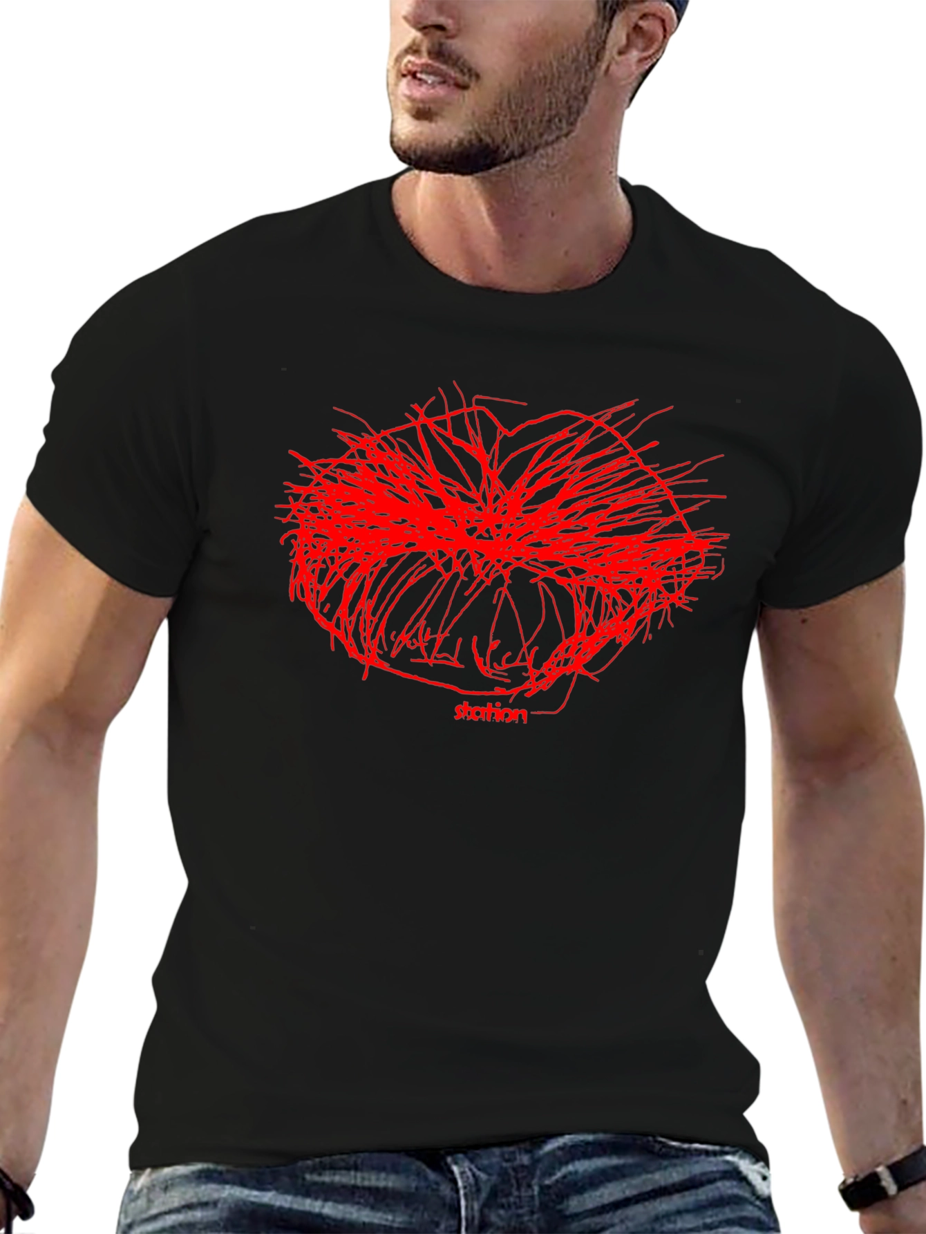 Abstract Red Graphic Print Black T-Shirt