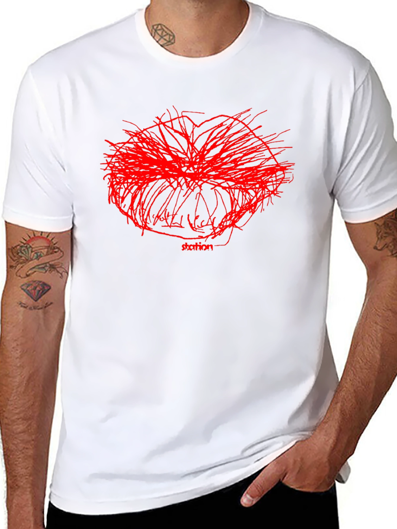 Abstract Red Graphic Print Black T-Shirt