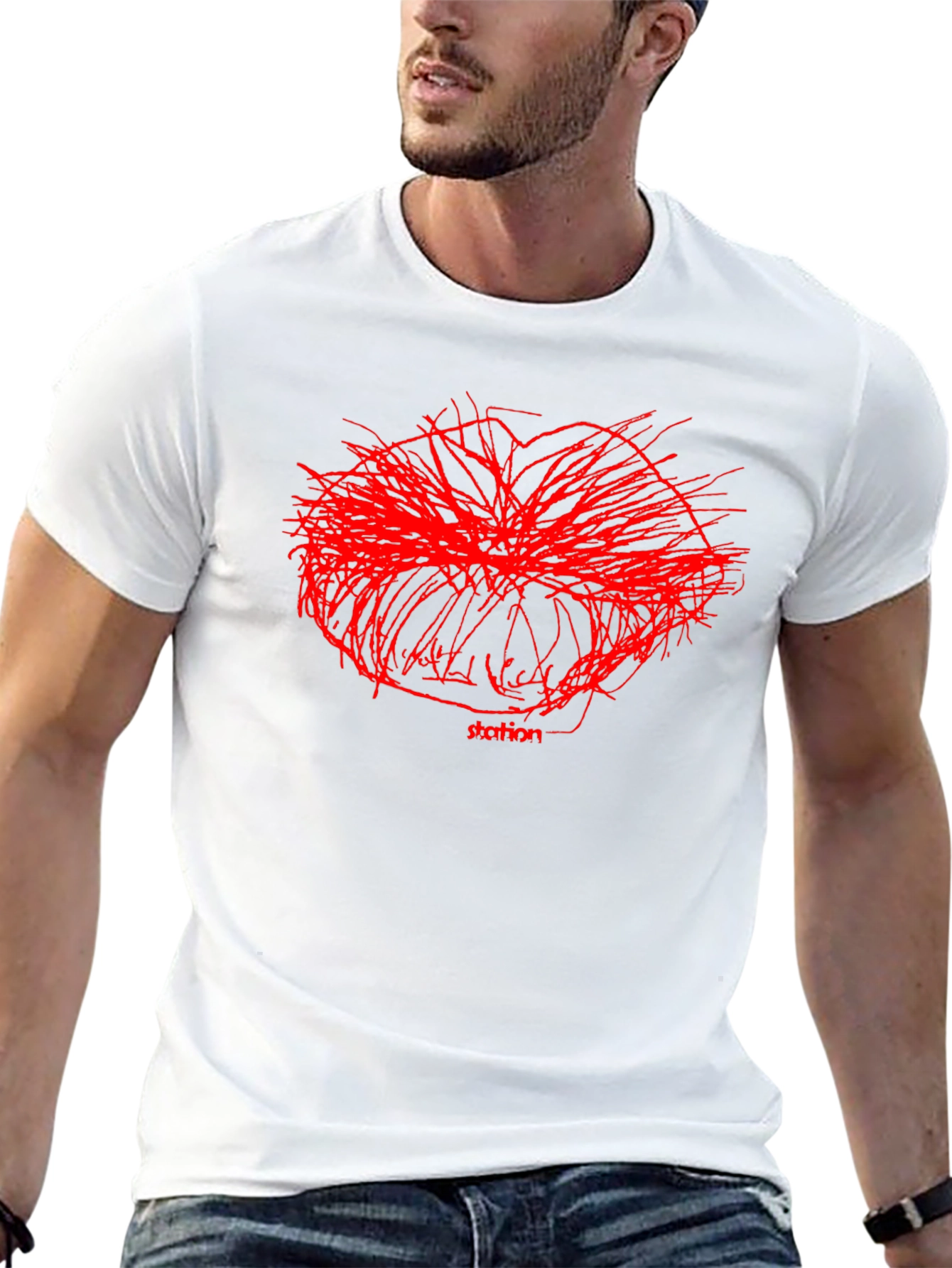 Abstract Red Graphic Print Black T-Shirt