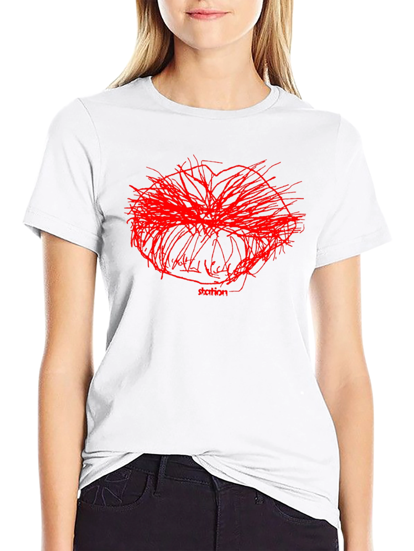 Abstract Red Graphic Print Black T-Shirt