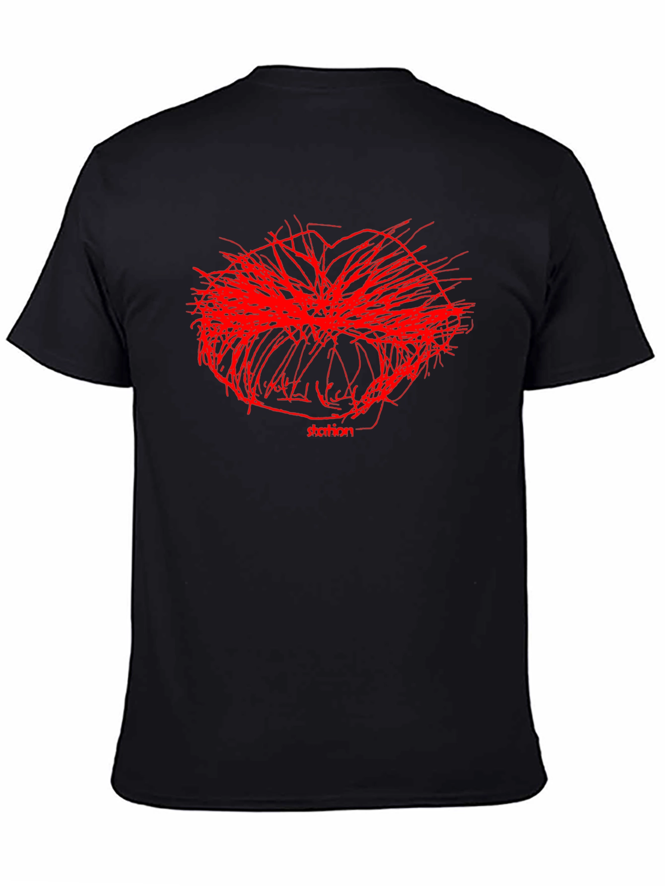 Abstract Red Graphic Print Black T-Shirt