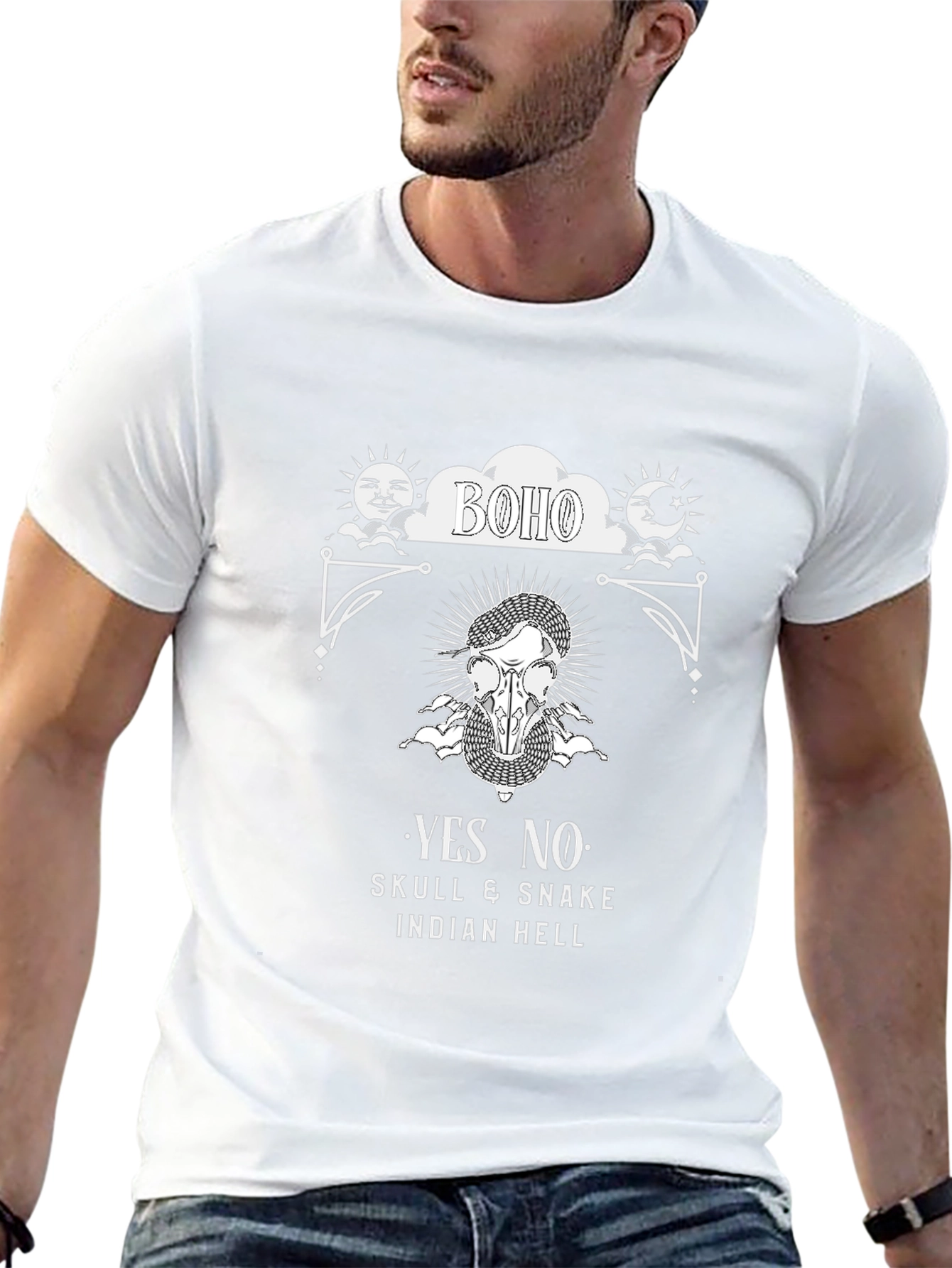 Boho Skull & Snake Graphic Tee - Black