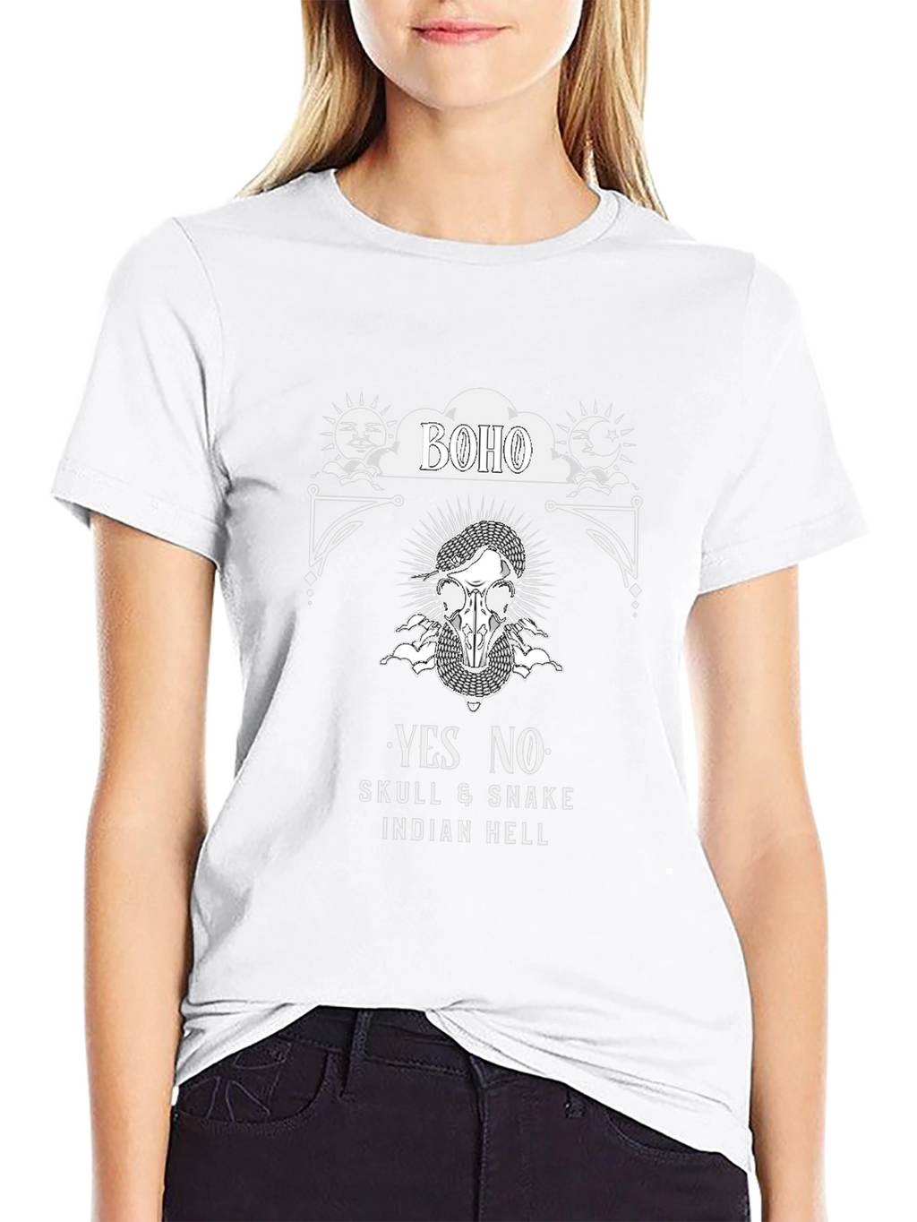 Boho Skull & Snake Graphic Tee - Black