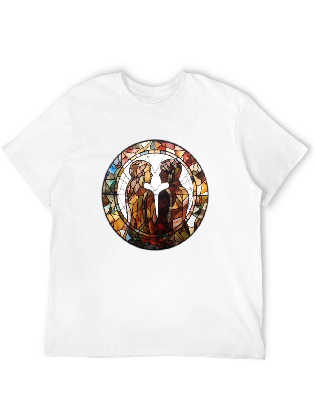 Stained Glass Lovers Graphic Tee - Artistic Black T-Shirt
