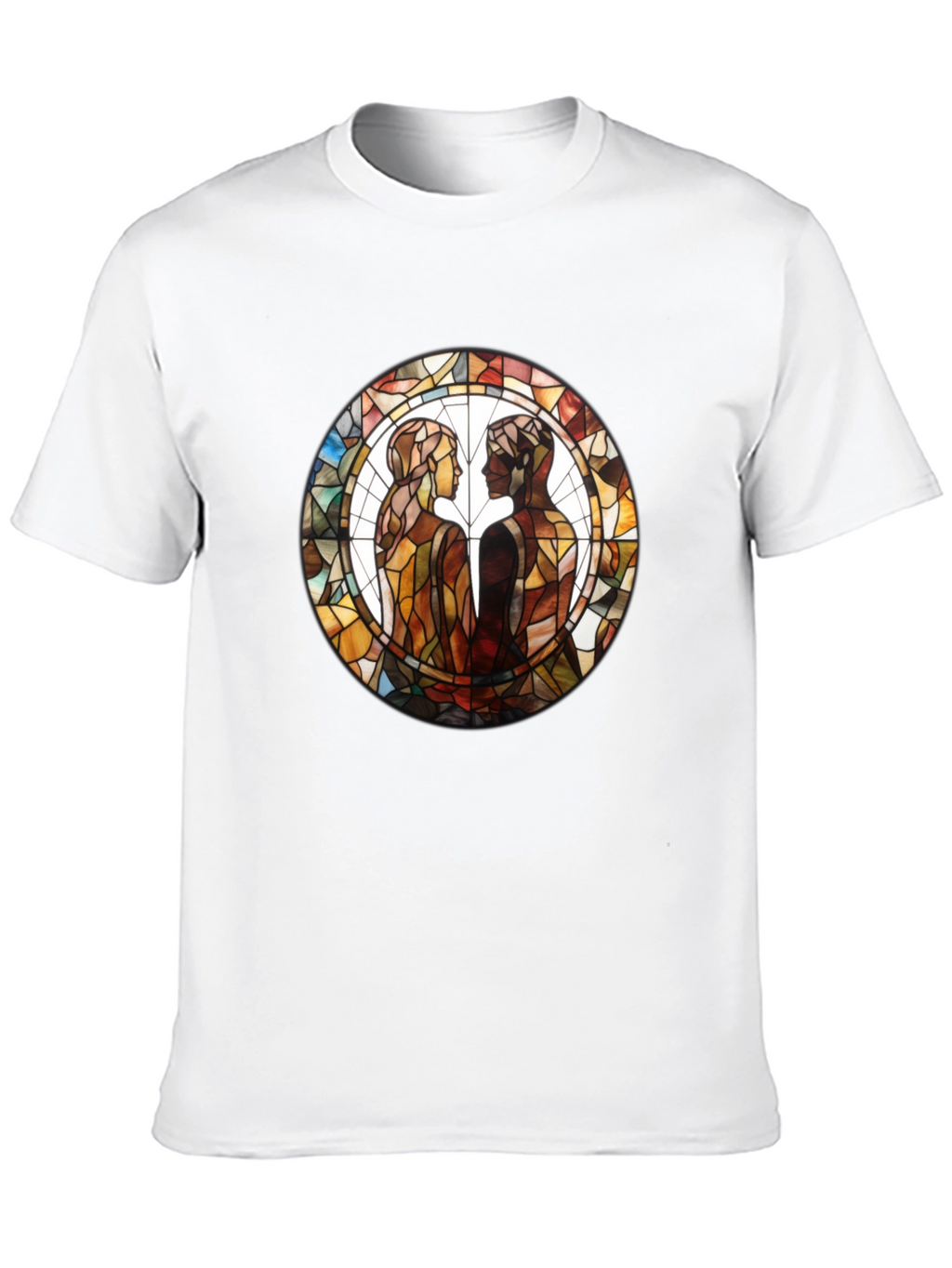 Stained Glass Lovers Graphic Tee - Artistic Black T-Shirt