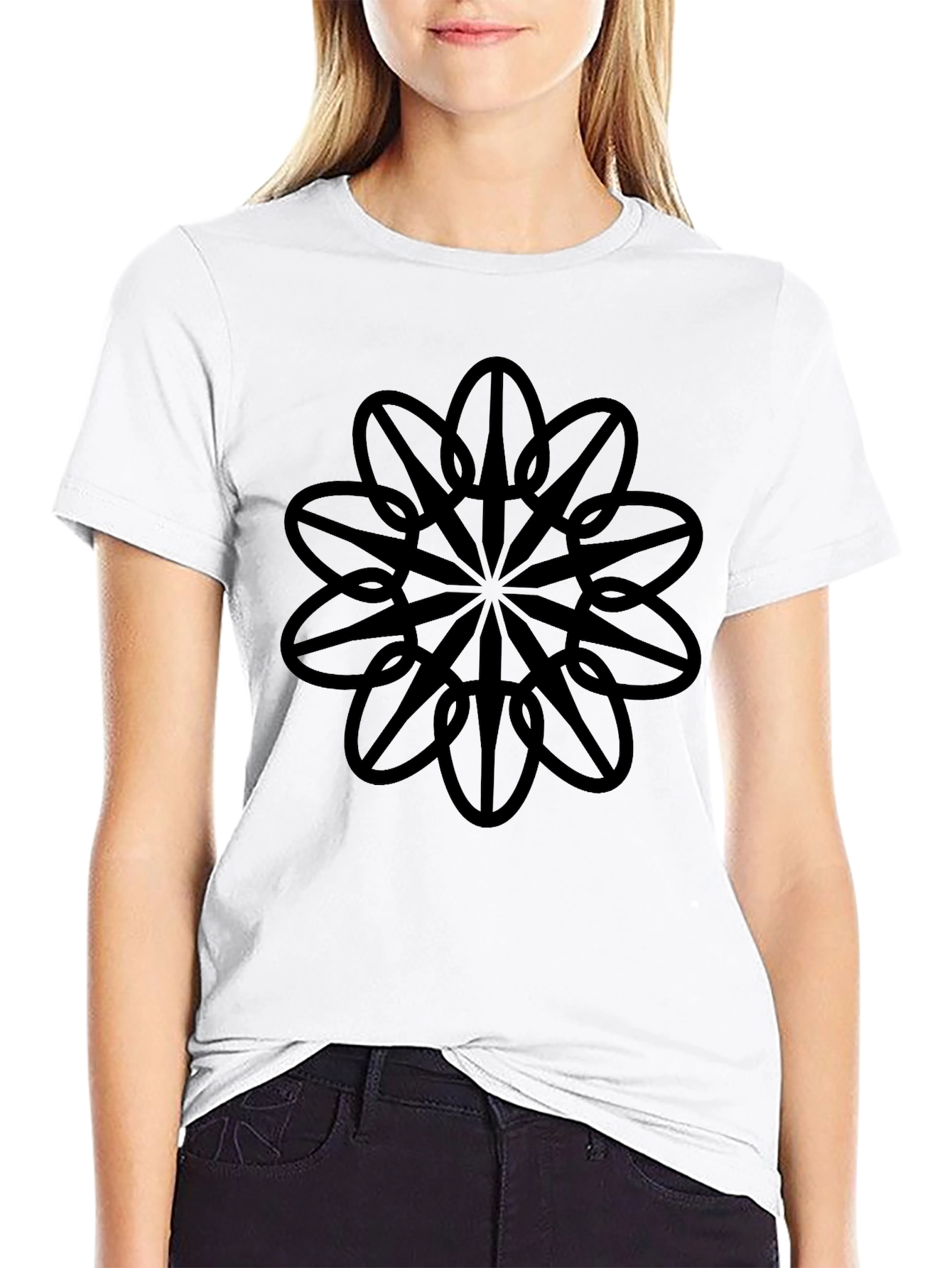 Geometric Flower Graphic Black T-Shirt