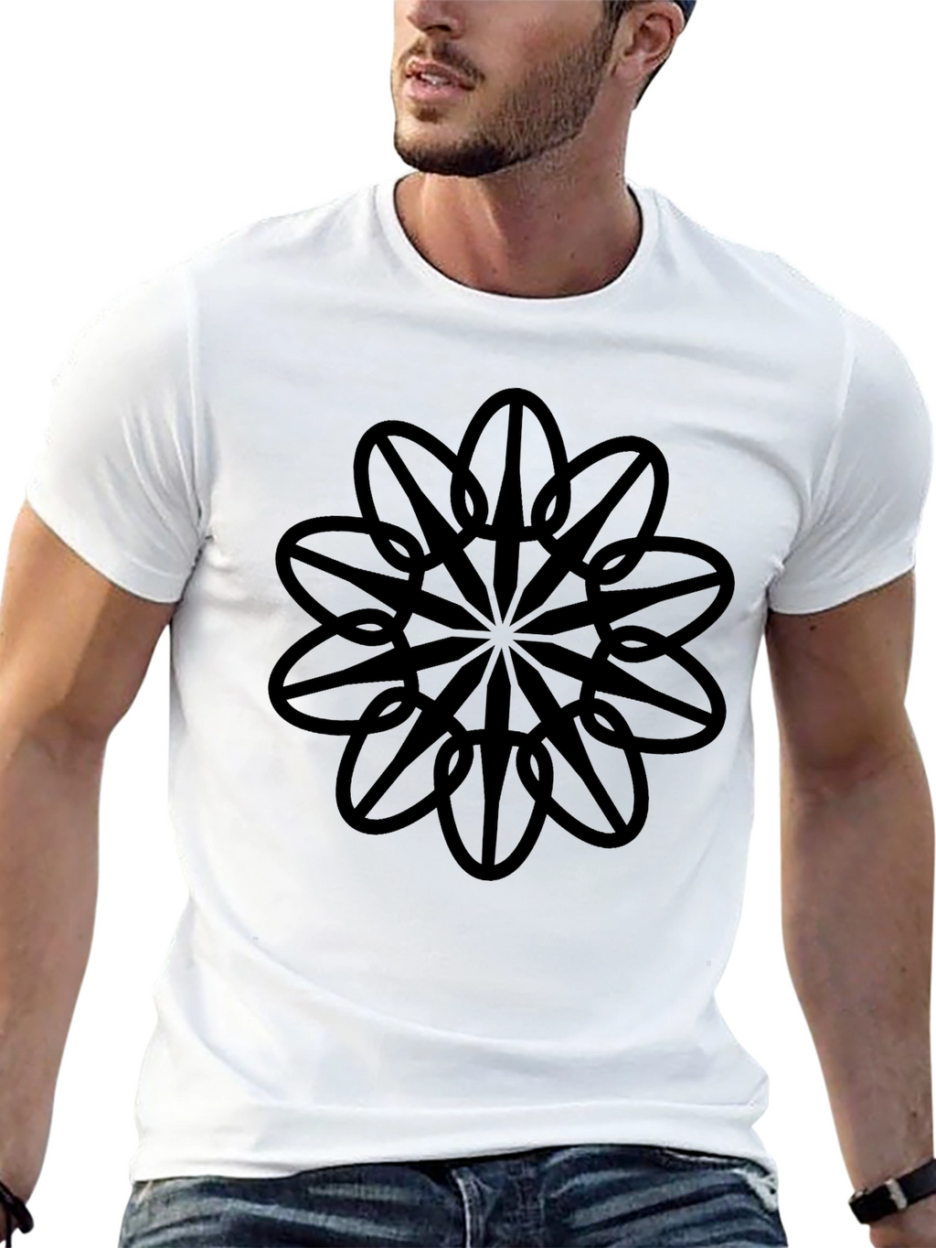 Geometric Flower Graphic Black T-Shirt