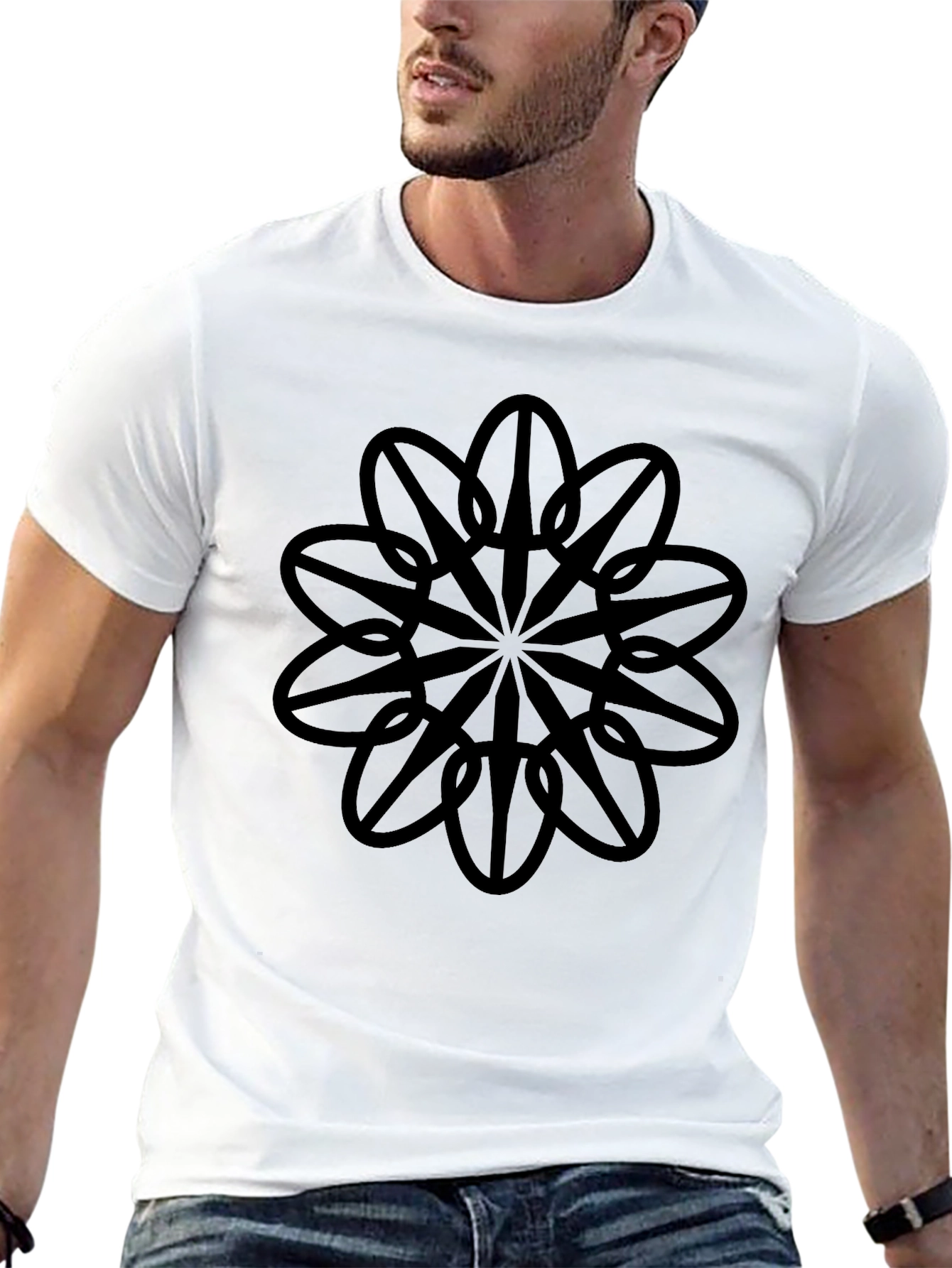 Geometric Flower Graphic Black T-Shirt