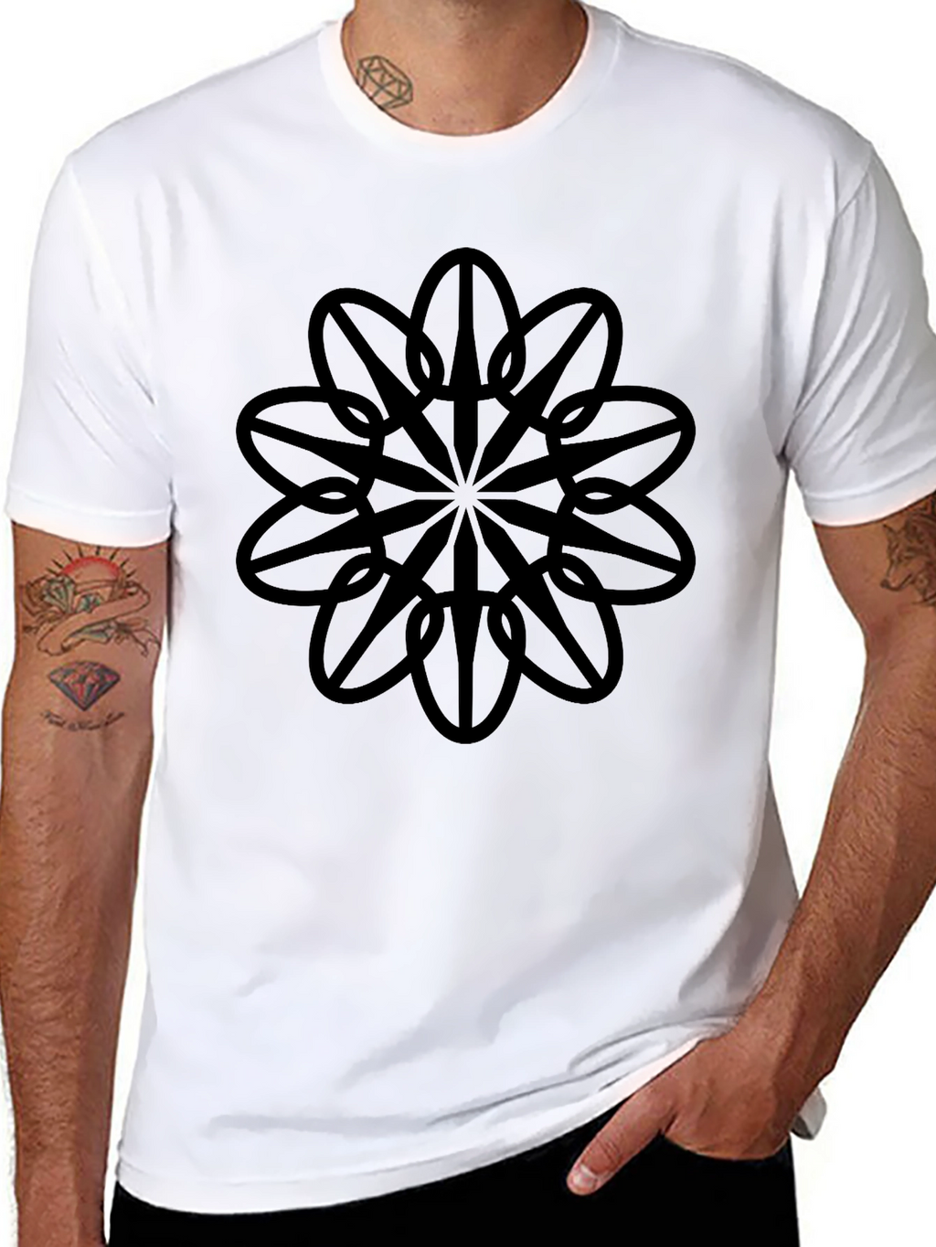 Geometric Flower Graphic Black T-Shirt