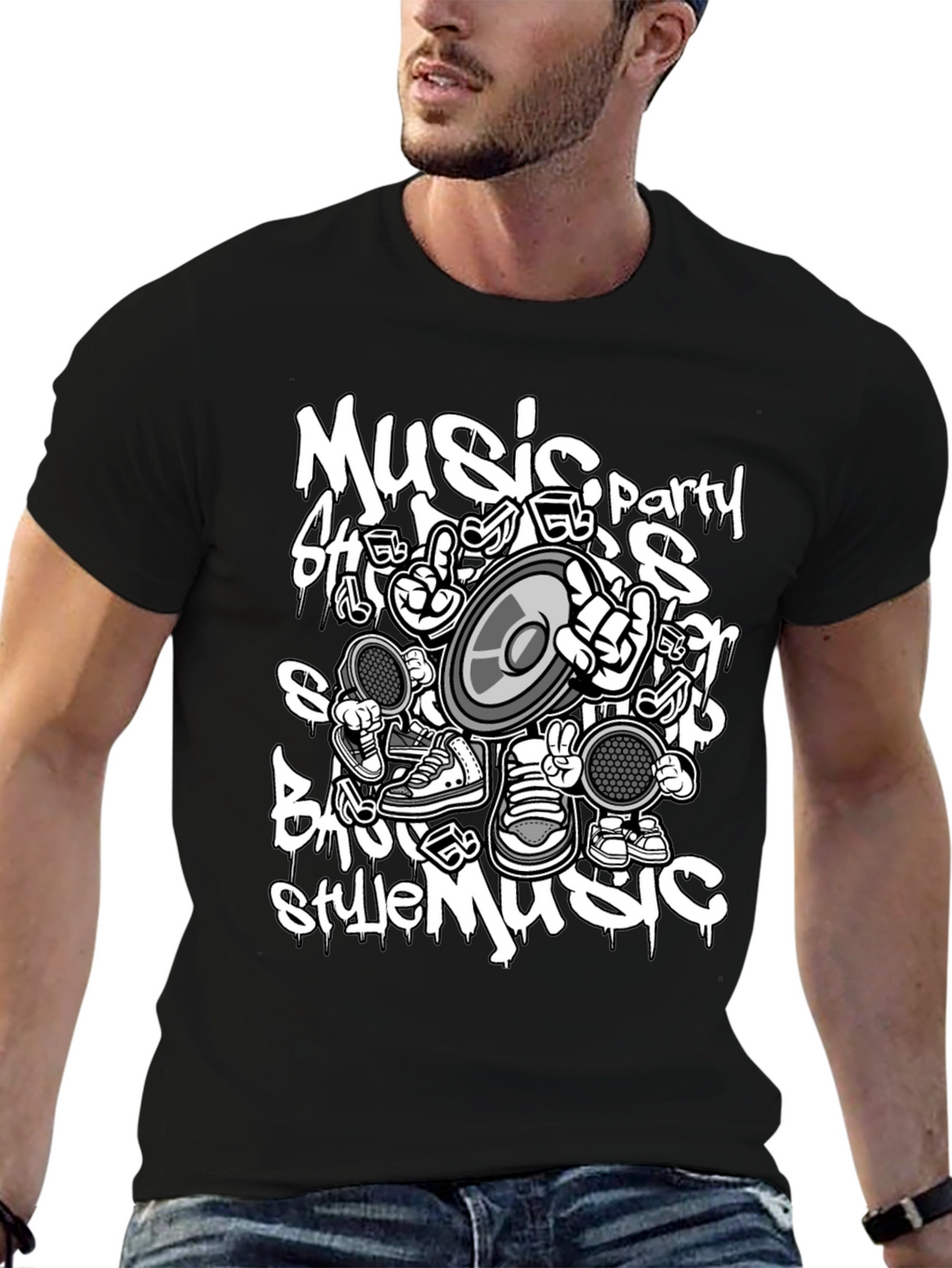 Music Style Black T-Shirt