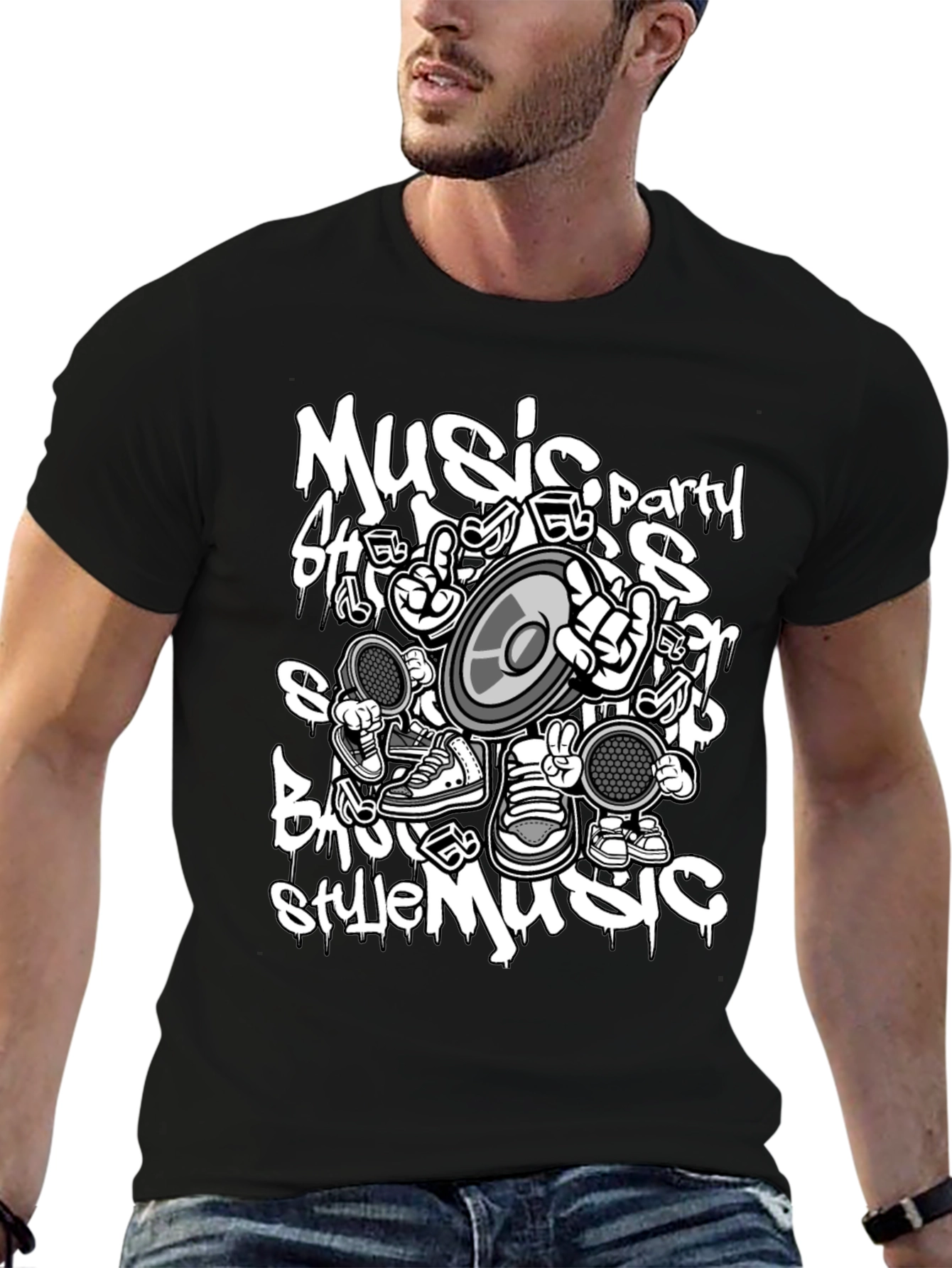 Music Style Black T-Shirt