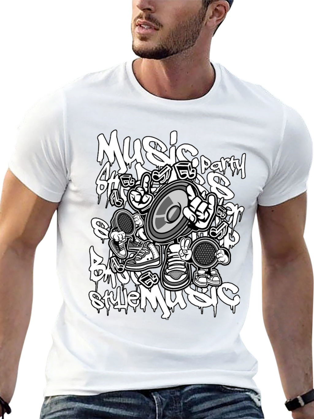 Music Style Black T-Shirt