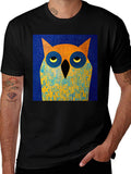 Abstract Owl Graphic Black T-Shirt