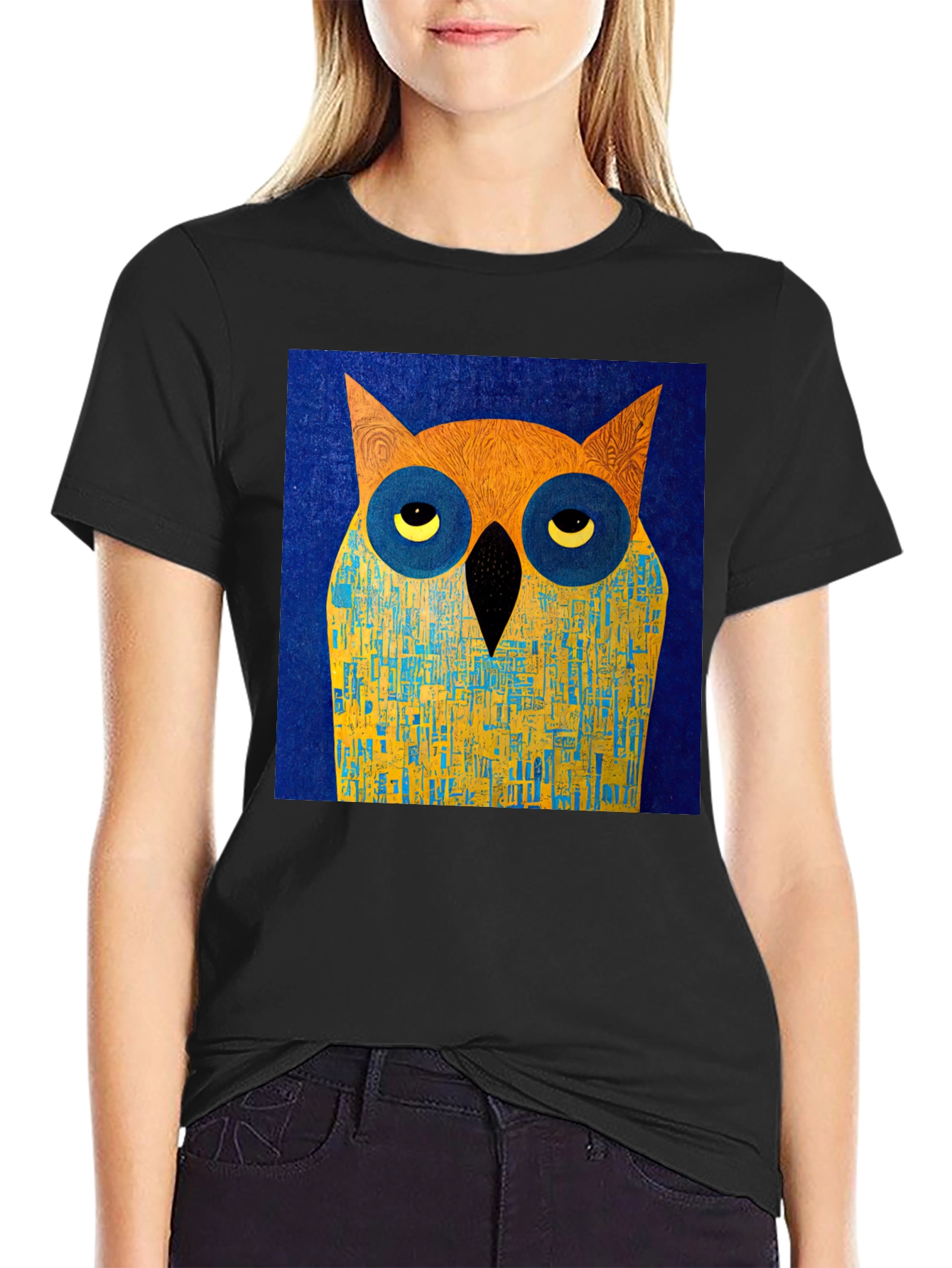 Abstract Owl Graphic Black T-Shirt